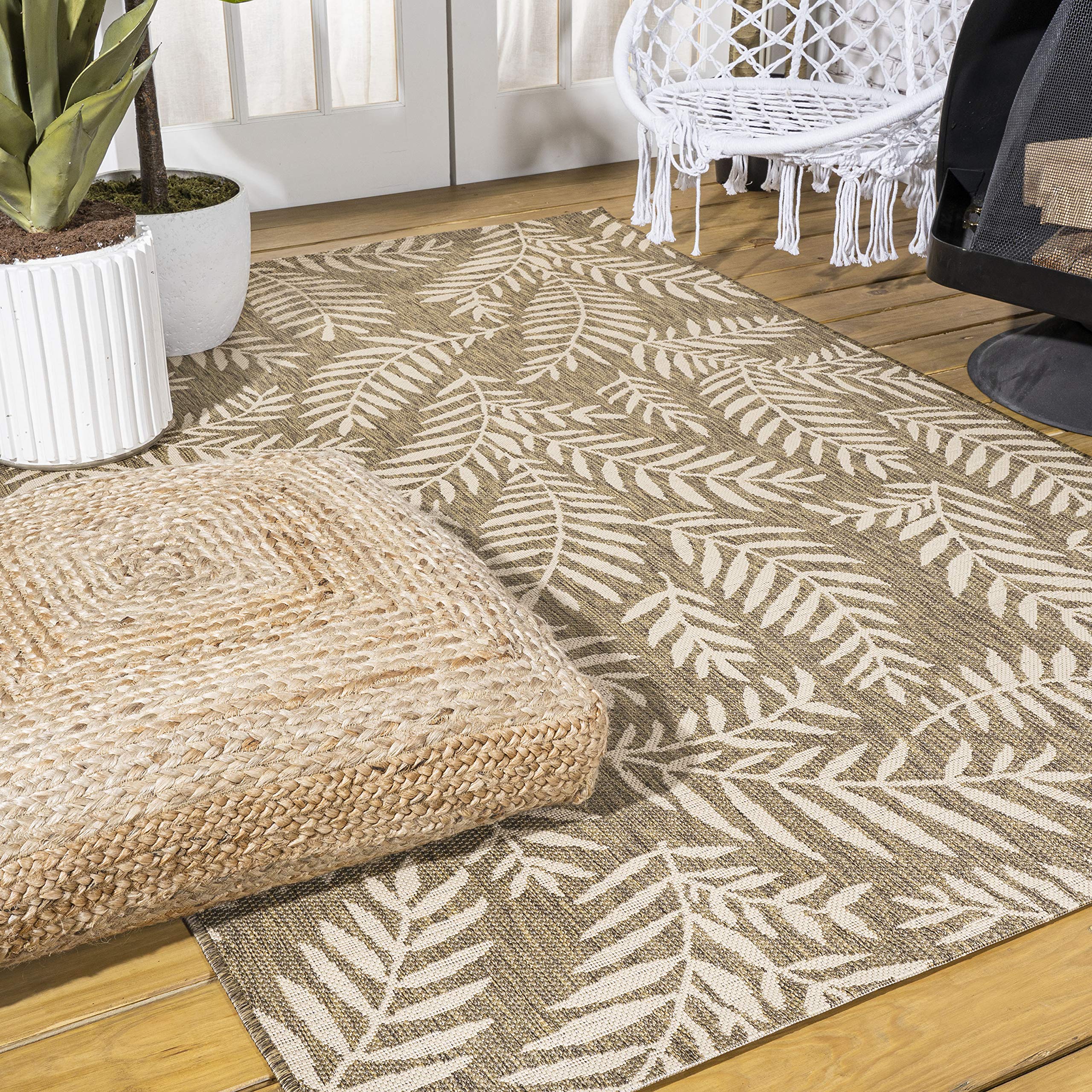 JONATHAN Y SMB119A-6 Nevis Palm Frond Brown/Beige 6 ft. x 9 ft. Indoor/Outdoor Area Rug, Pet Friendly, Non-Shedding, Stain Resis