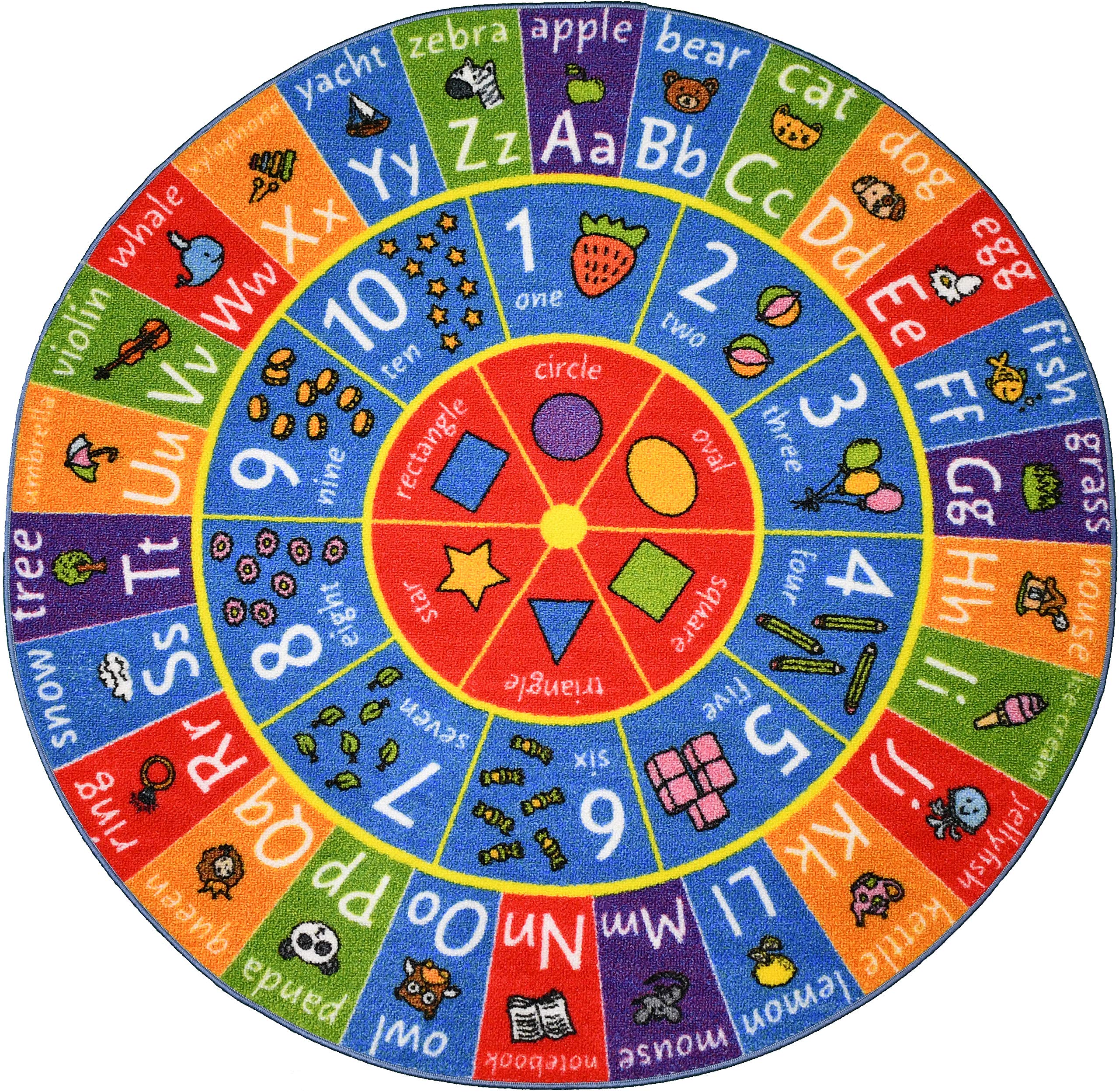 KC Cubs ABC Alphabet, Numbers and Shapes Educational Learning & Fun Game Play Area Non Slip Boy & Girl Kids Rug Carpet for Child