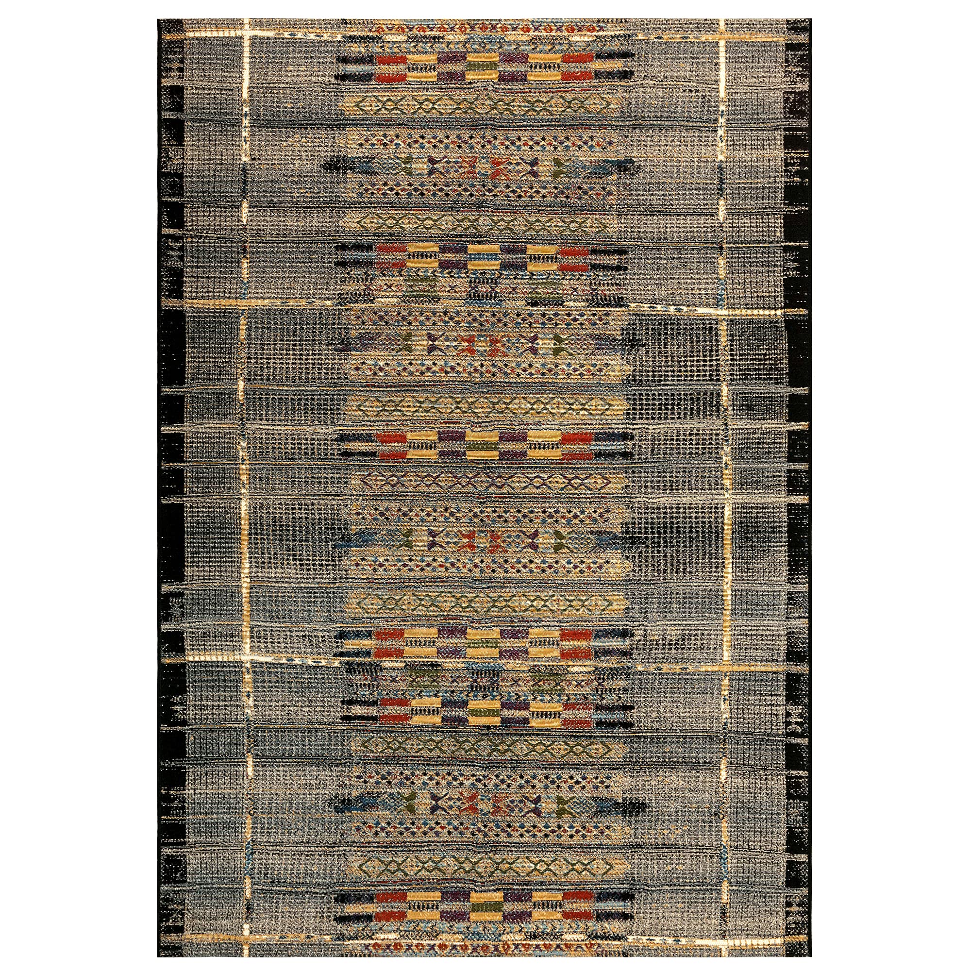 Liora Manne Marina Low Profile Durable Indoor/Outdoor Woven Rug- Tribal Stripe Black 66 x 94