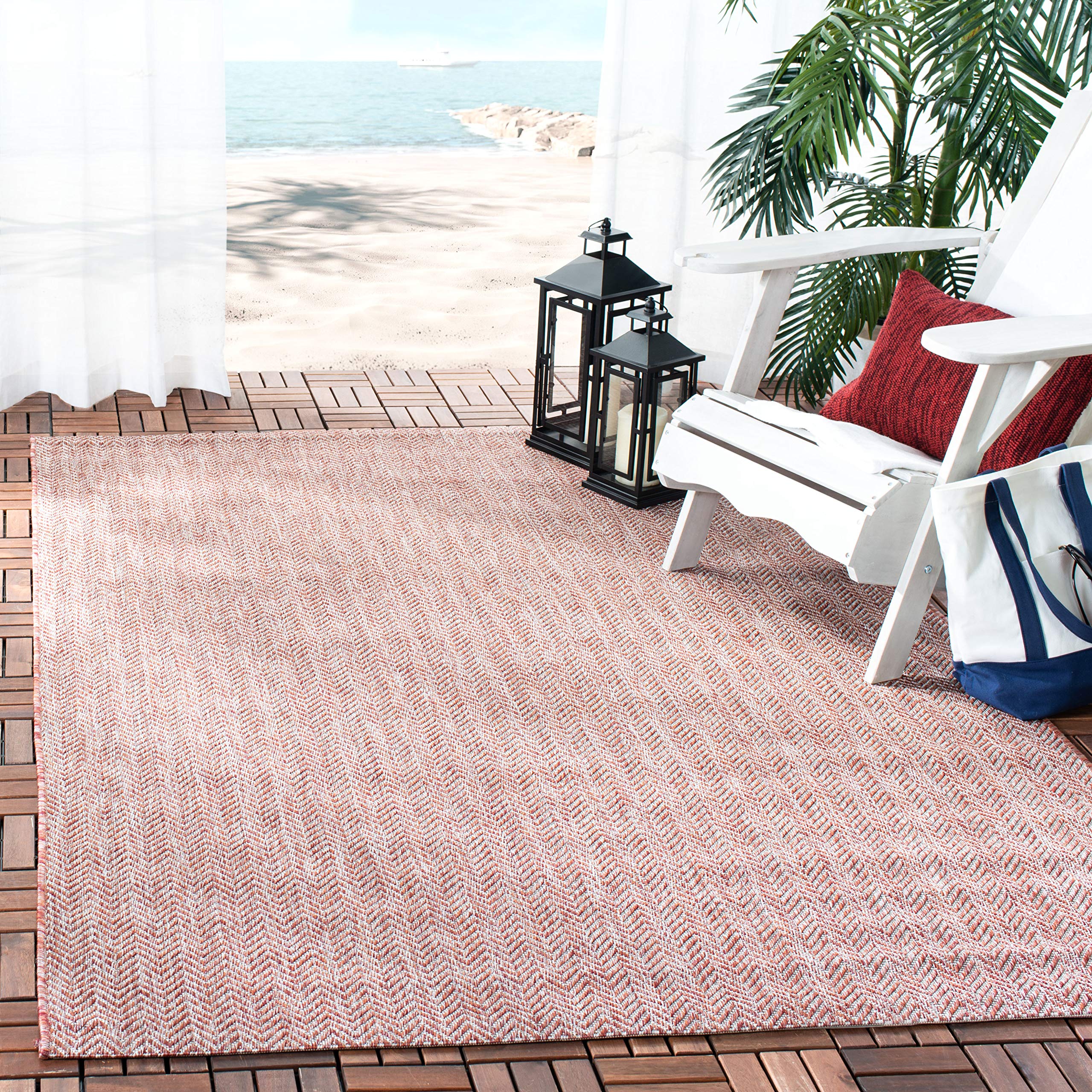 SAFAVIEH Courtyard Collection Area Rug - 4 Square, Red & Beige, Non-Shedding & Easy Care, Indoor/Outdoor & Washable-Ideal for P