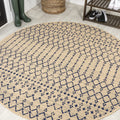 JONATHAN Y SMB108H-6R Ourika Moroccan Geometric Textured Weave Beige/Navy 6 Round Indoor/Outdoor Area Rug, Pet Friendly, Non-Sh