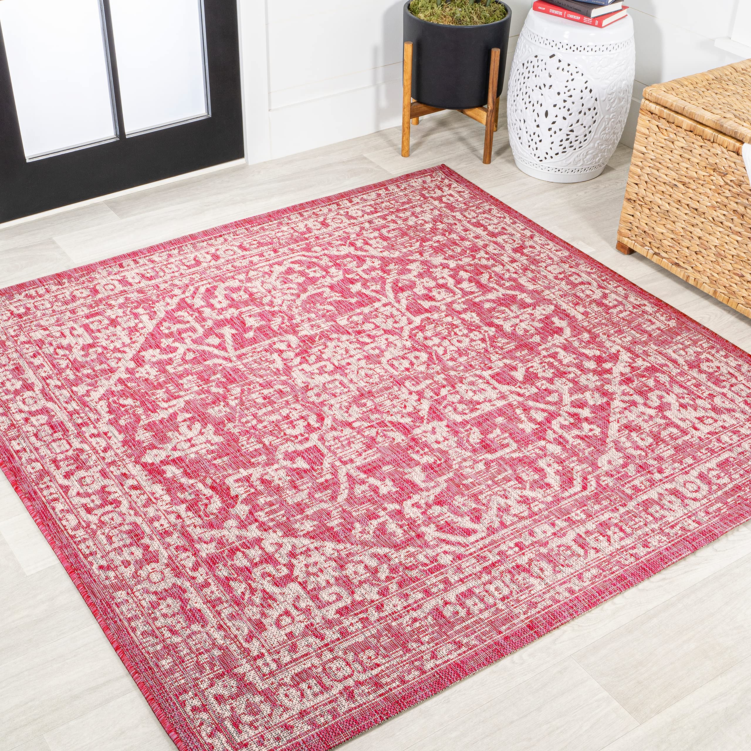 JONATHAN Y SMB104E-5SQ Malta Bohemian Medallion Textured Weave Indoor Outdoor Area Rug,Coastal,Traditional,Transitional Easy Cle