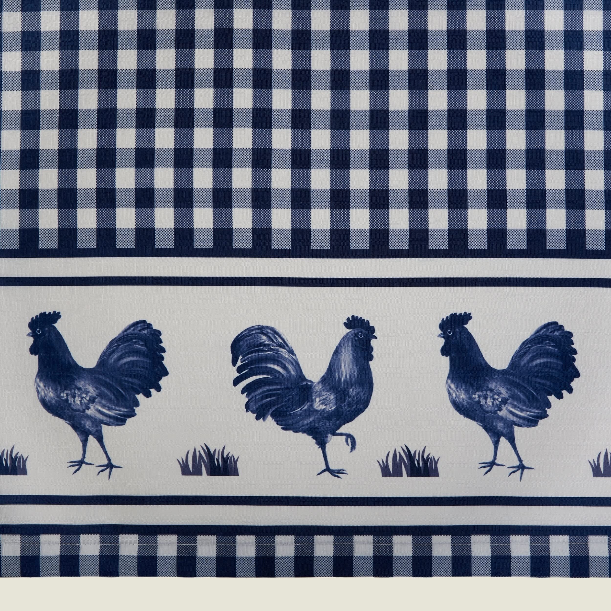 Light Filtering Printed Tier & Valance Window Curtain Set - 58 Inch Length, 24 Inch Width - Barnyard (Navy), Machine Washable Dr