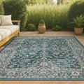 JONATHAN Y Vine and Border Indoor Outdoor Area Rug 3X5 Teal/Gray, Palazzo Textured Weave for Backyard, Patio, Porch, Easy-Cleani