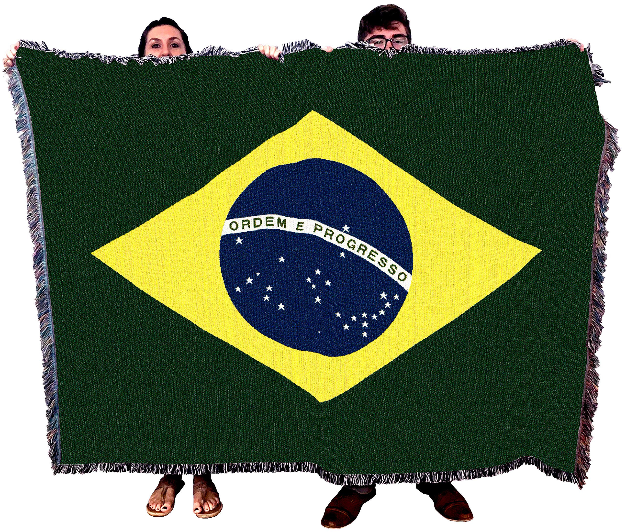 Pure Country Weavers Brazil National Flag Blanket - Brazilian Gift Tapestry Throw - Woven from Cotton - Made in The USA (72x54)