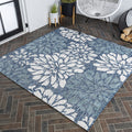 JONATHAN Y Floral Textured Weave Indoor Outdoor Square Area Rug 5X5 Navy/Aqua, Zinnia Modern for Backyard, Patio, Porch, Easy-Cl