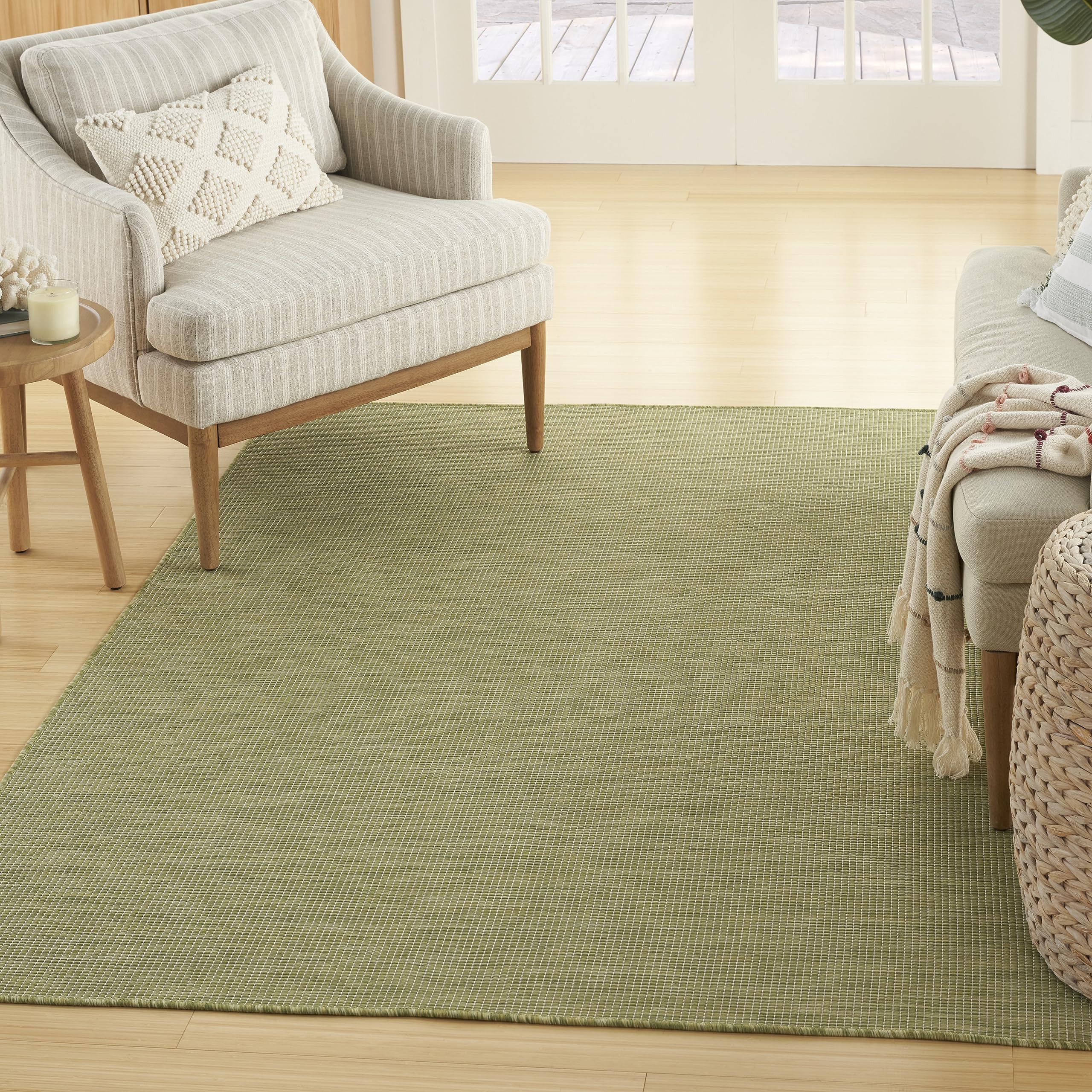Nourison Positano Indoor/Outdoor Green 8 x 10 Area Rug, Easy Cleaning, Non Shedding, Bed Room, Living Room, Dining Room, Backy