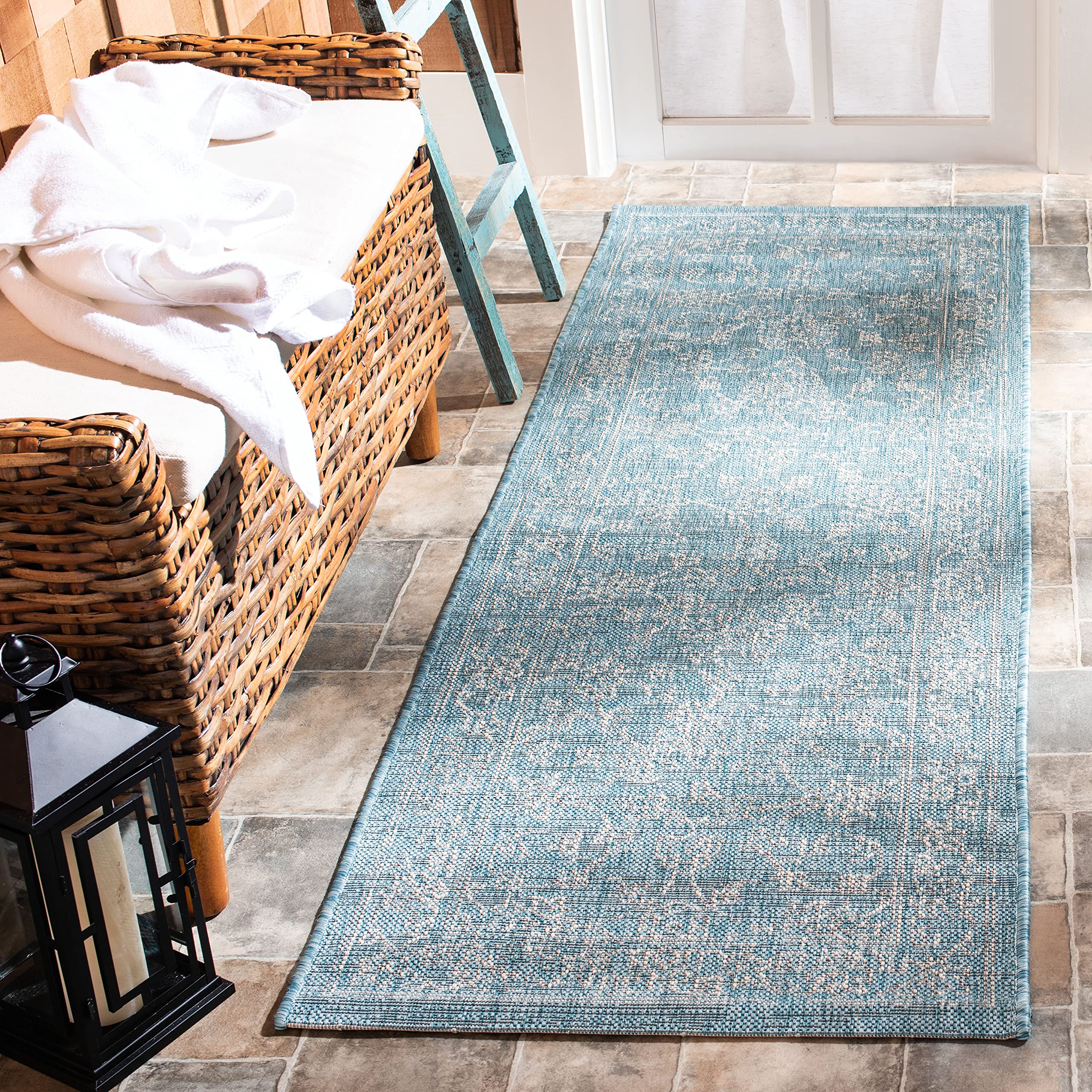 SAFAVIEH Courtyard Collection 23 x 16 Aqua/Grey CY8680 Indoor/ Outside Waterproof Easy cleansingPatio Backyard Mudroom Runner 
