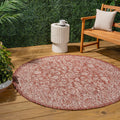 JONATHAN Y SMB100A-6R Tela Bohemian Textured Weave Floral Red/Taupe 6 Round Indoor/Outdoor Area Rug, Pet Friendly, Non-Shedding