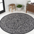 JONATHAN Y SMB106G-3R Charleston Vintage Filigree Textured Weave Black/Gray 3 Round Indoor/Outdoor Area Rug, Pet Friendly, Non-