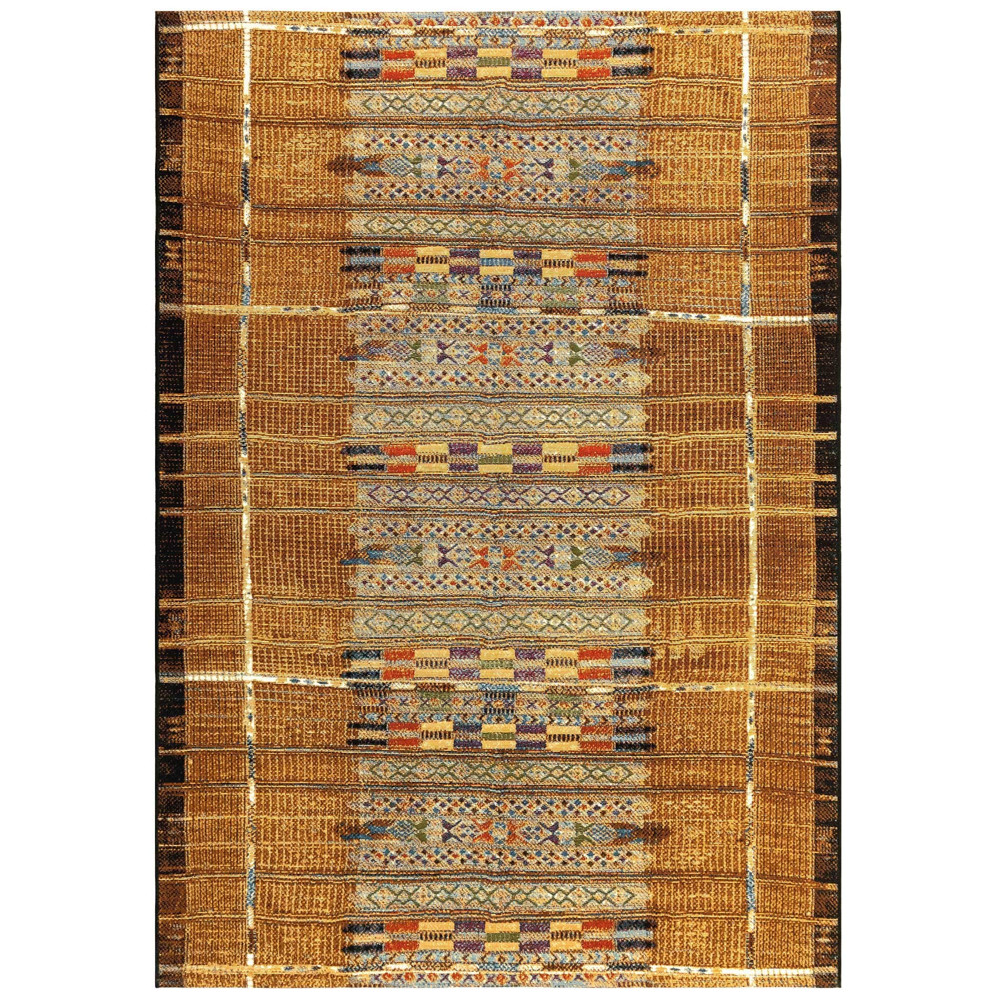 Liora Manne Marina Low Profile Durable Indoor/Outdoor Woven Rug- Tribal Stripe Gold 710 x 910