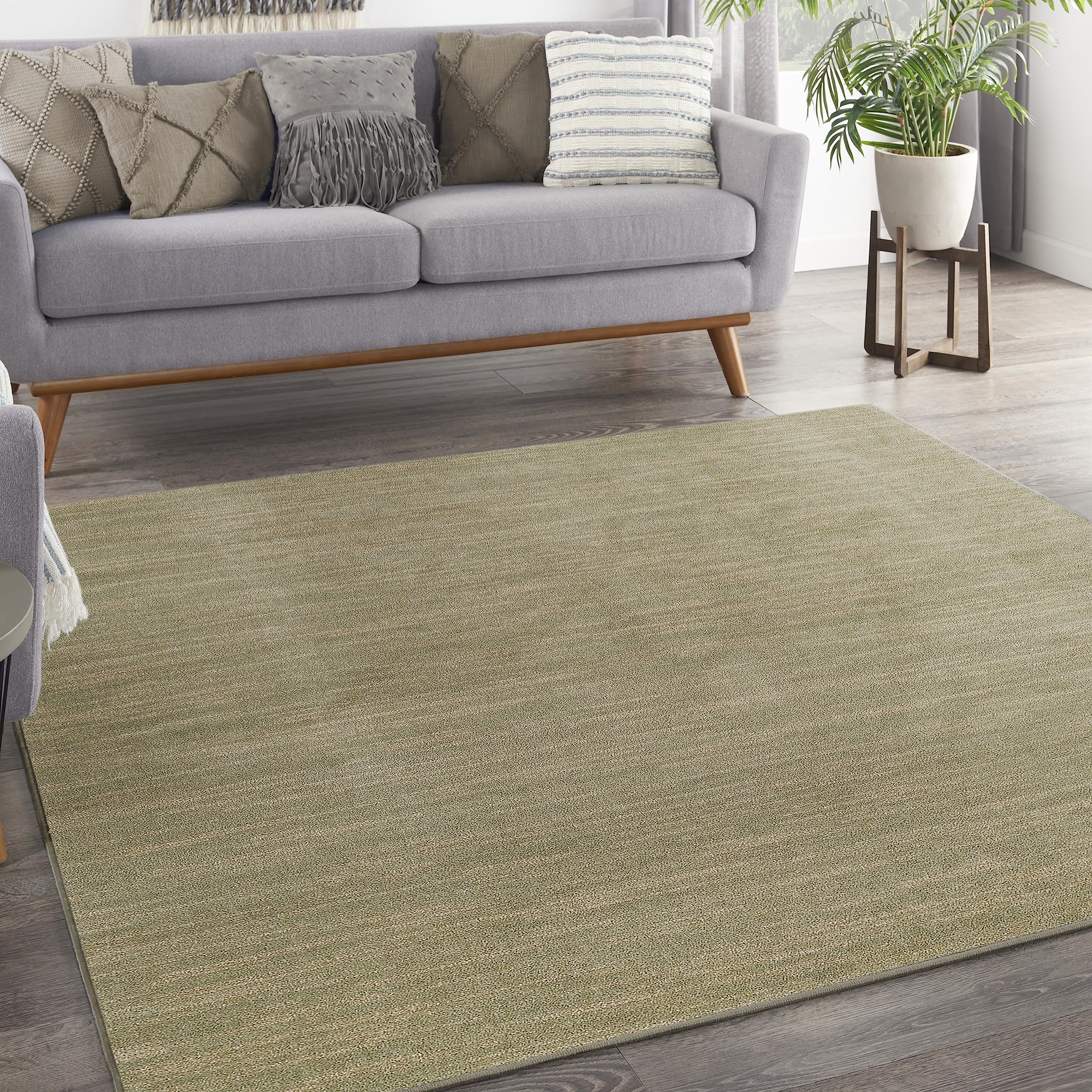 Nourison Essentials Indoor/Outdoor Green Gold 9 x Square Area Rug, Easy Cleaning, Non Shedding, Bed Room, Living Room, Dining R