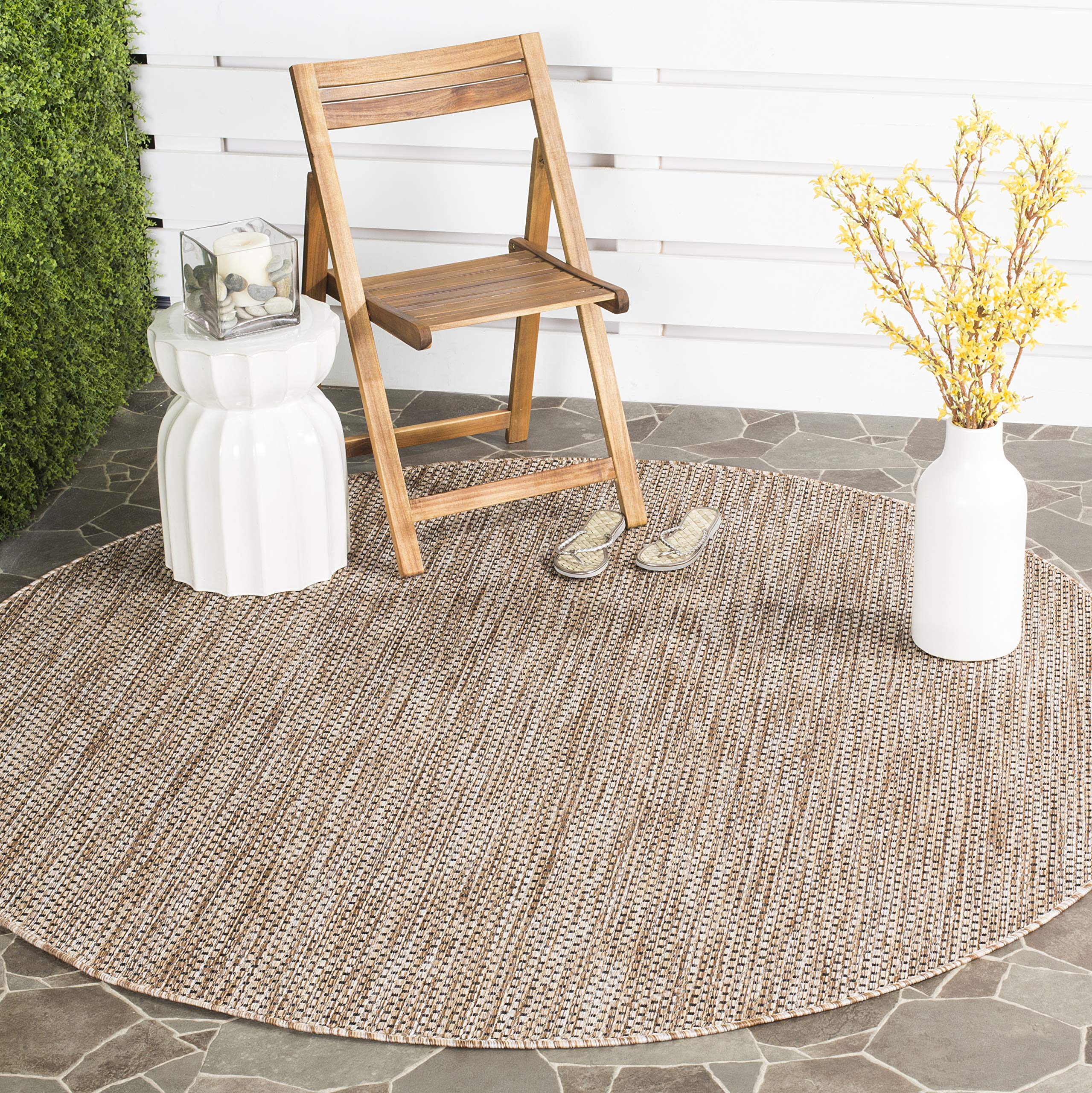 SAFAVIEH Courtyard Collection 71 Round Natural/Black CY8521 Indoor/ Outside Waterproof Easy cleansingPatio Backyard Mudroom Are