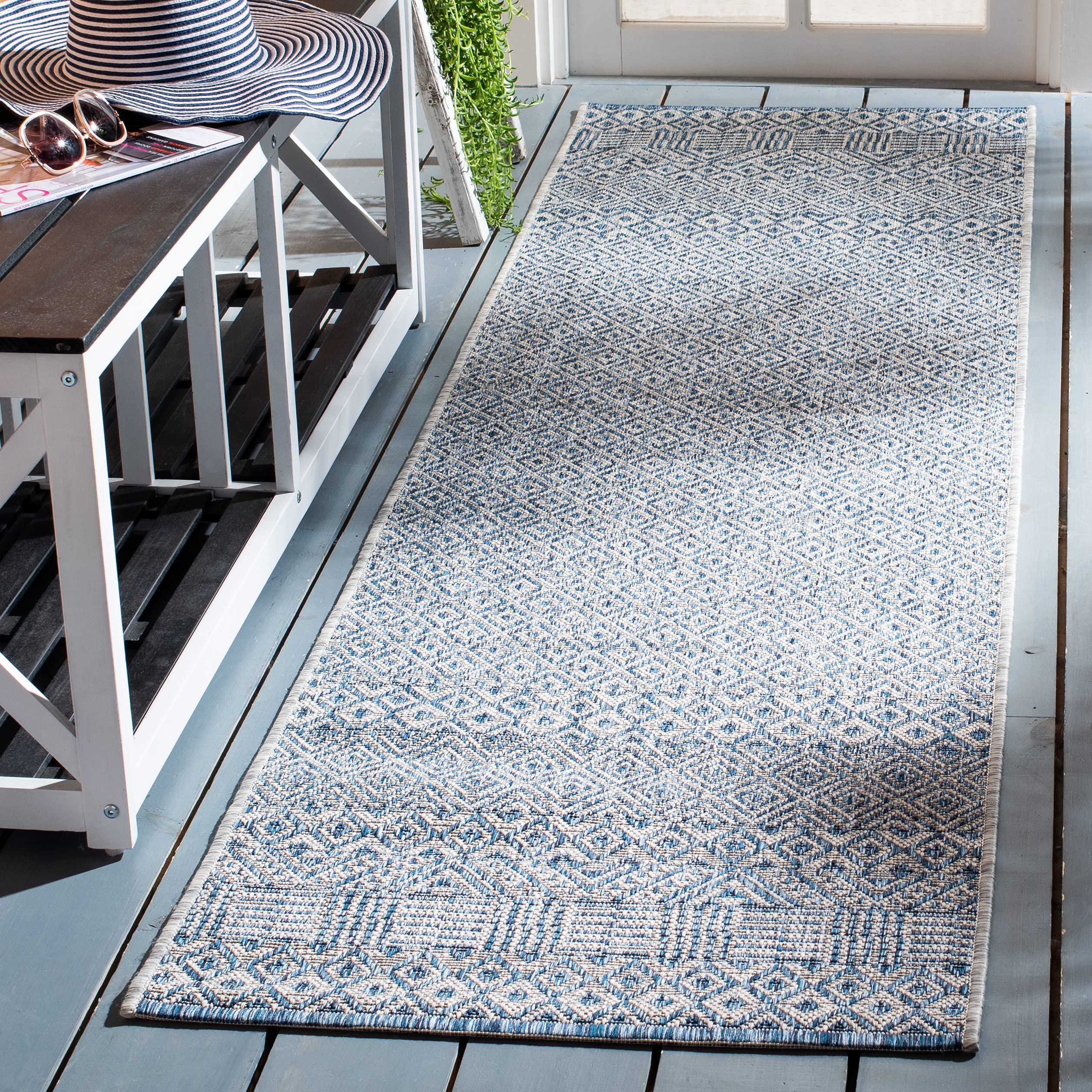 SAFAVIEH Courtyard Collection 23 x 8 Grey/Blue CY8235 Indoor/ Outdoor Patio Backyard Mudroom Runner Rug