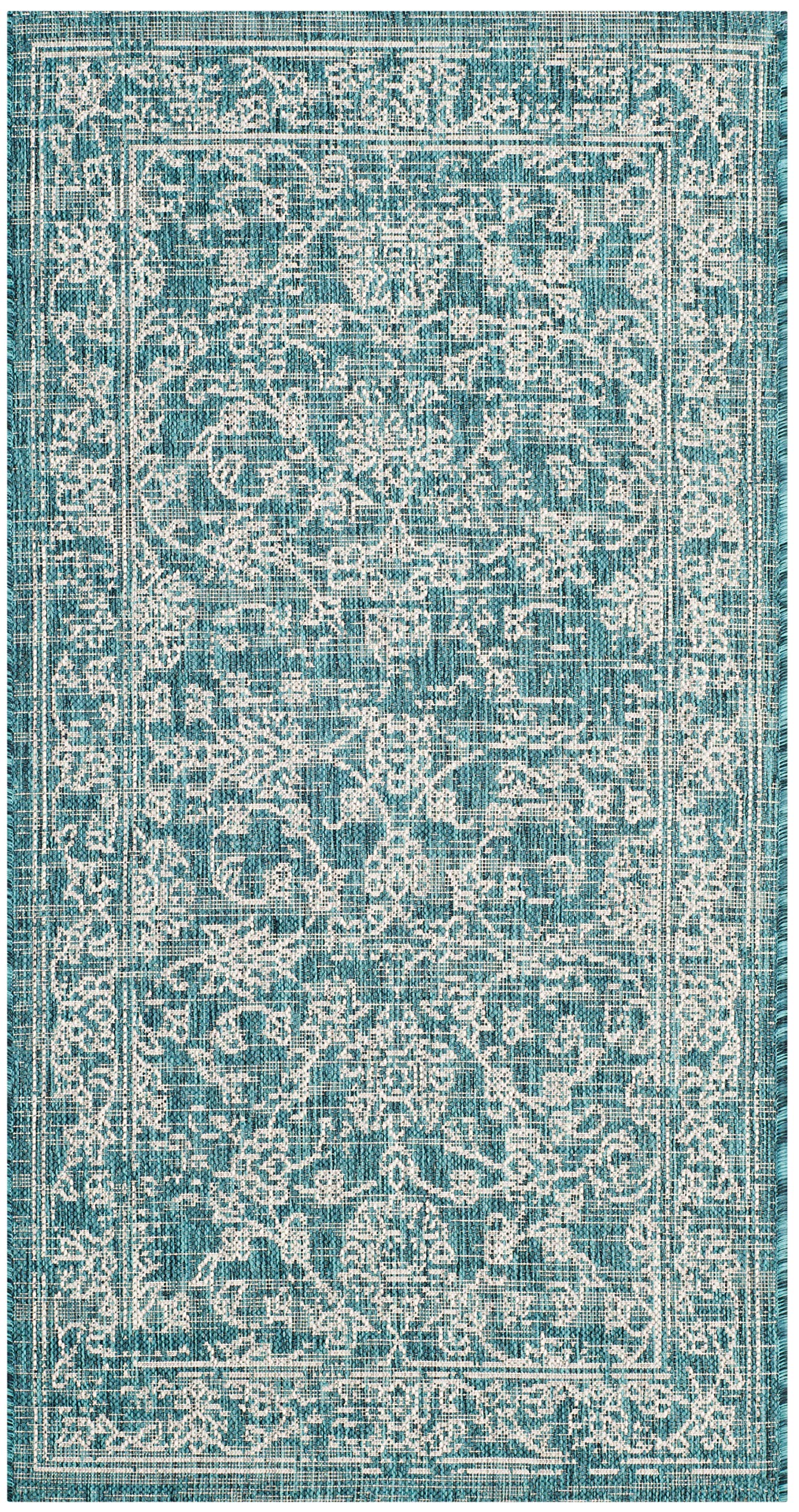 SAFAVIEH Courtyard Collection Accent Rug - 23 x 5, Turquoise, Non-Shedding & Easy Care, Indoor/Outdoor & Washable-Ideal for Pa