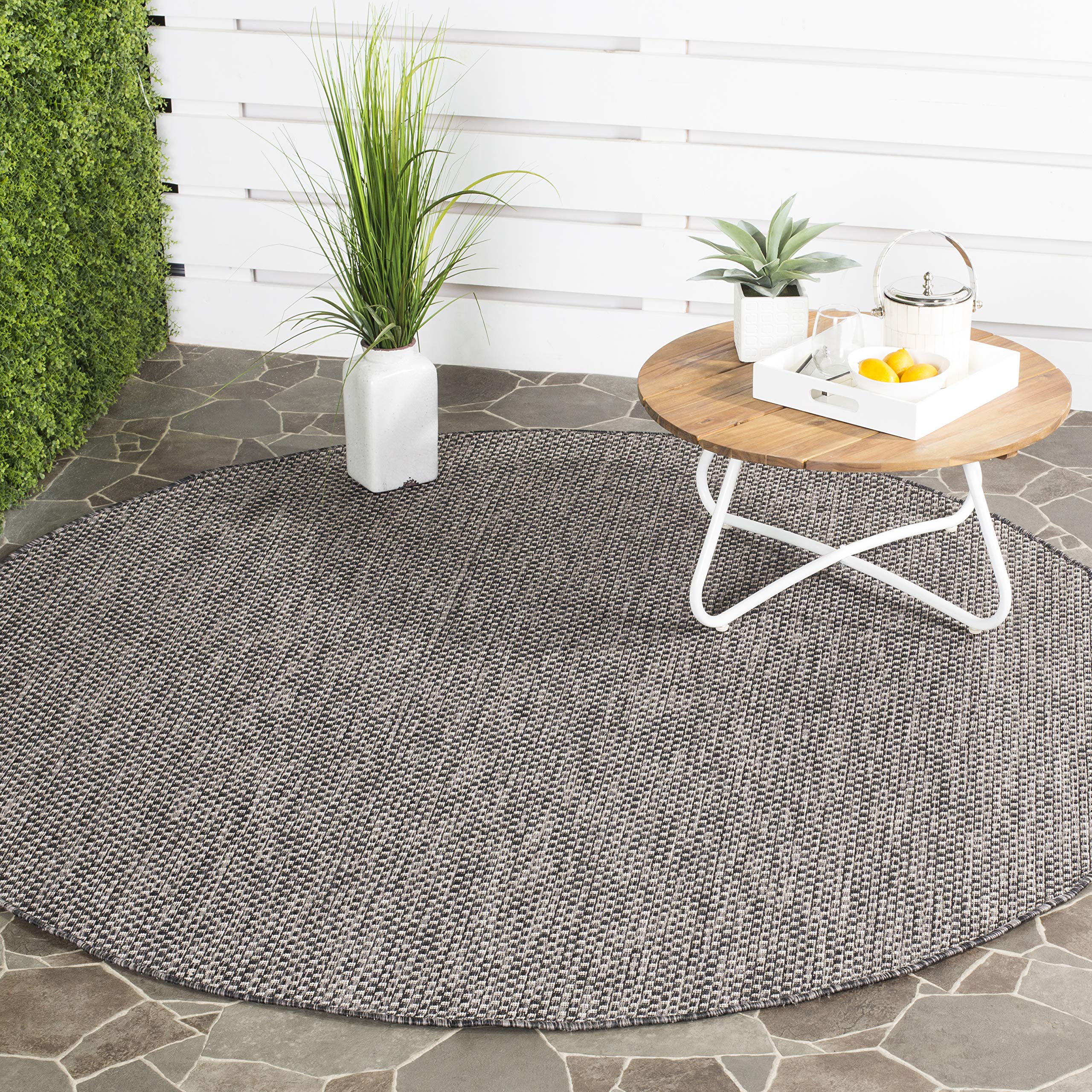 Safavieh Courtyard Collection Area Rug - 10 Round, Black & Beige, Non-Shedding & Easy Care, Indoor/Outdoor & Washable-Ideal for