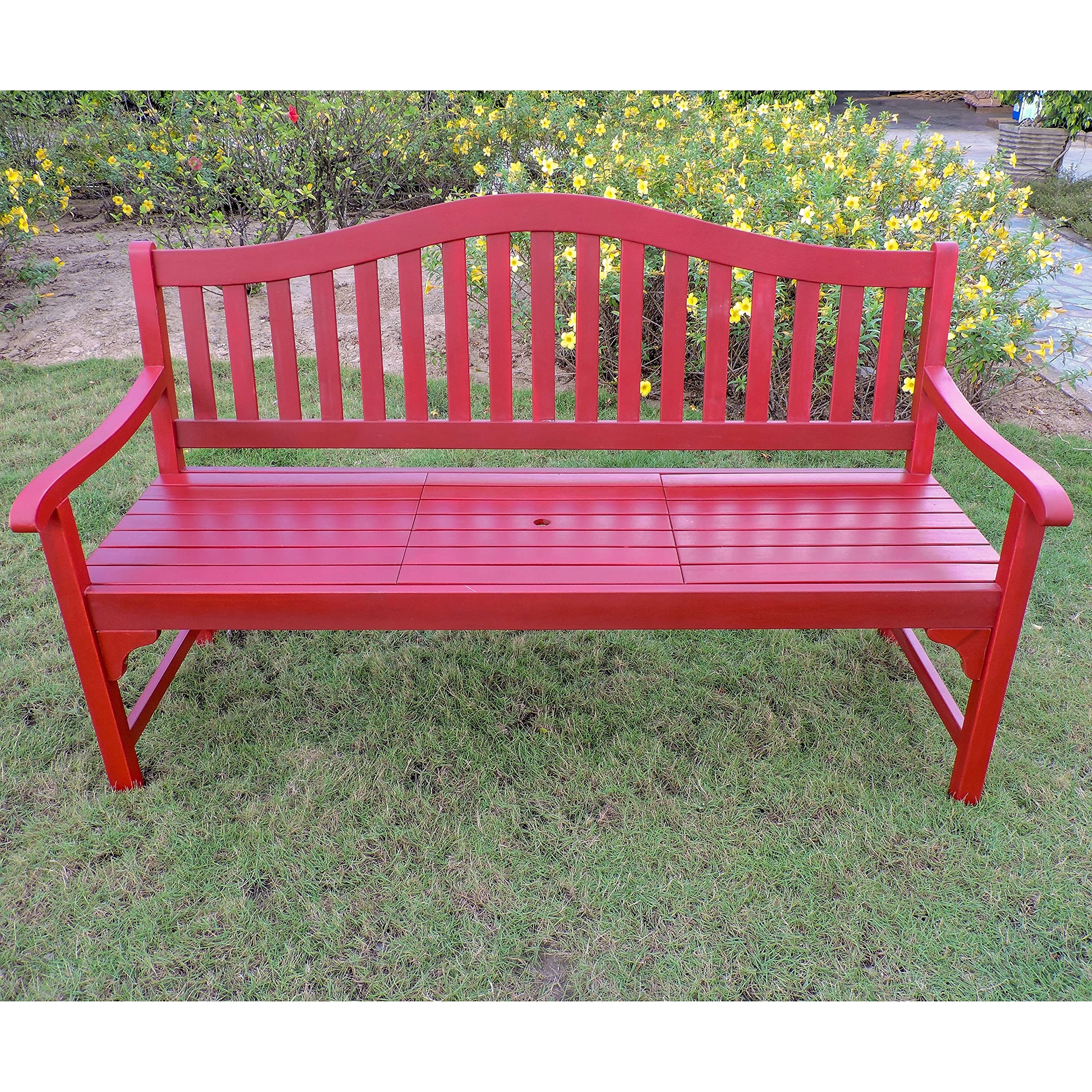 International Caravan Royal Fiji 5-Foot Garden Bench with Table Barn Red