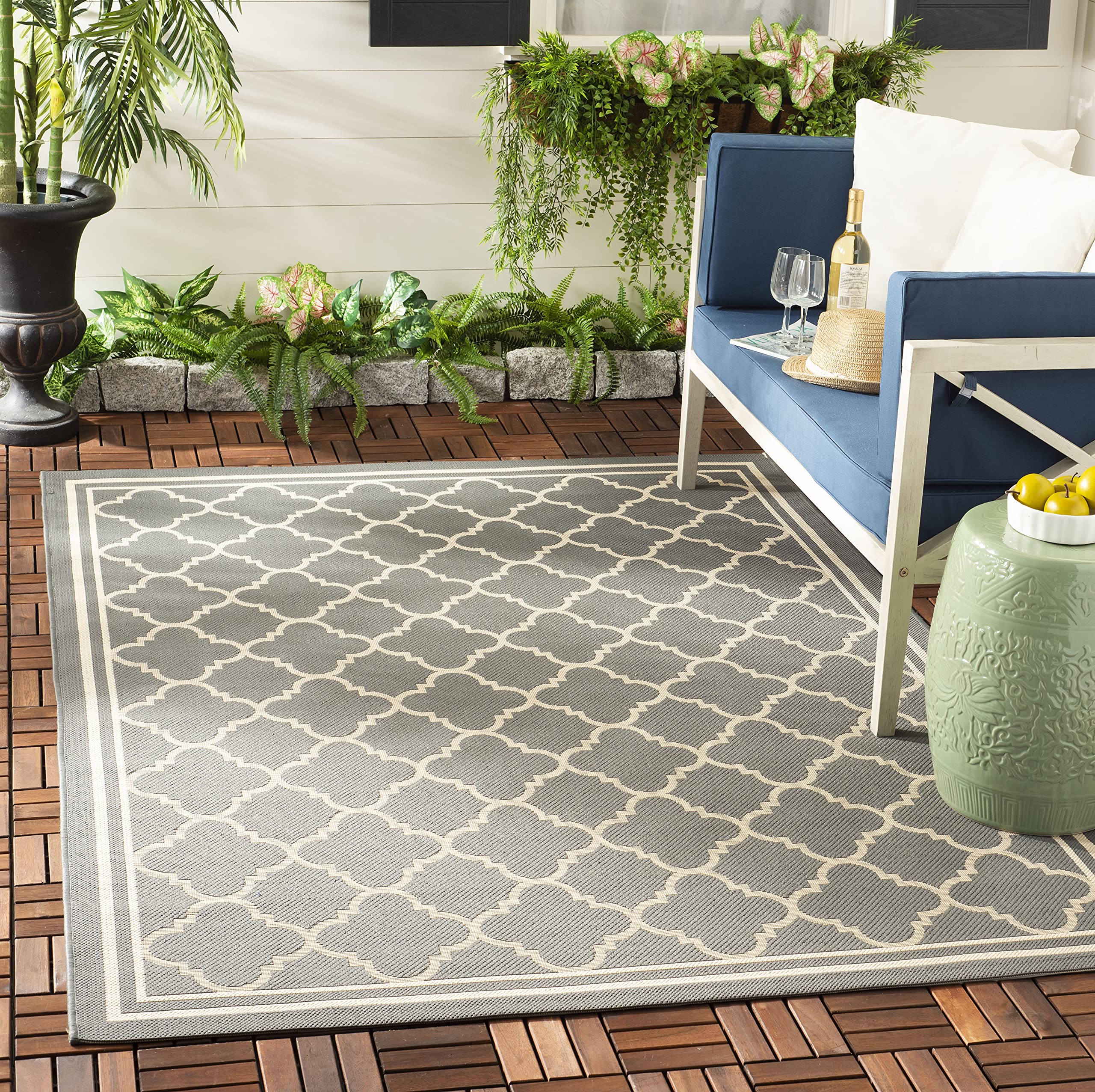 SAFAVIEH Courtyard Collection 8 x 10 Anthracite/Beige CY6918 Trellis Indoor/ Outdoor Patio Backyard Mudroom Area Rug