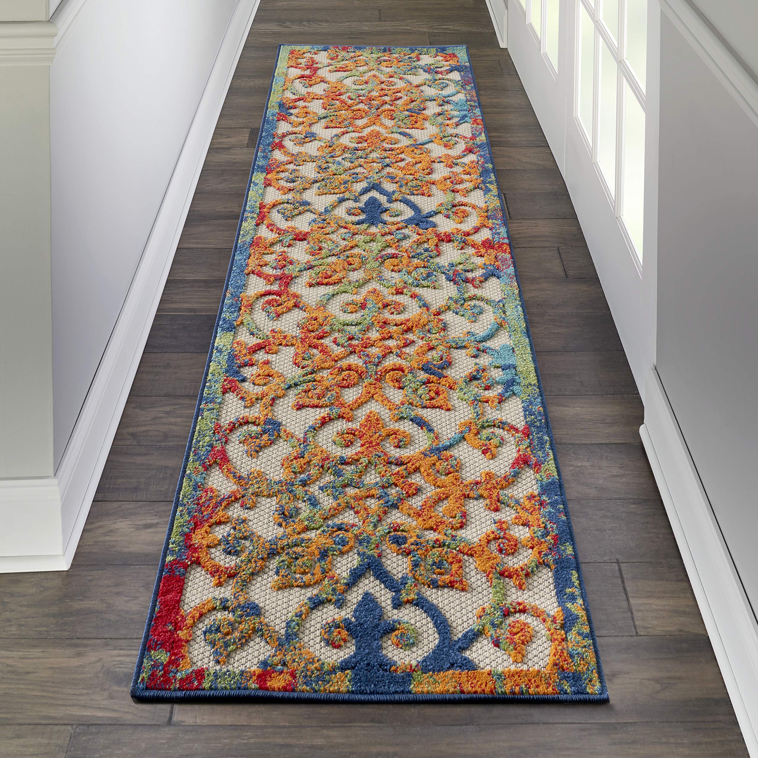 Nourison Aloha Indoor/Outdoor Multicolor 23 x 12 Area Rug, Transitional, French Country, Easy Cleaning, Non Shedding, Bed Room