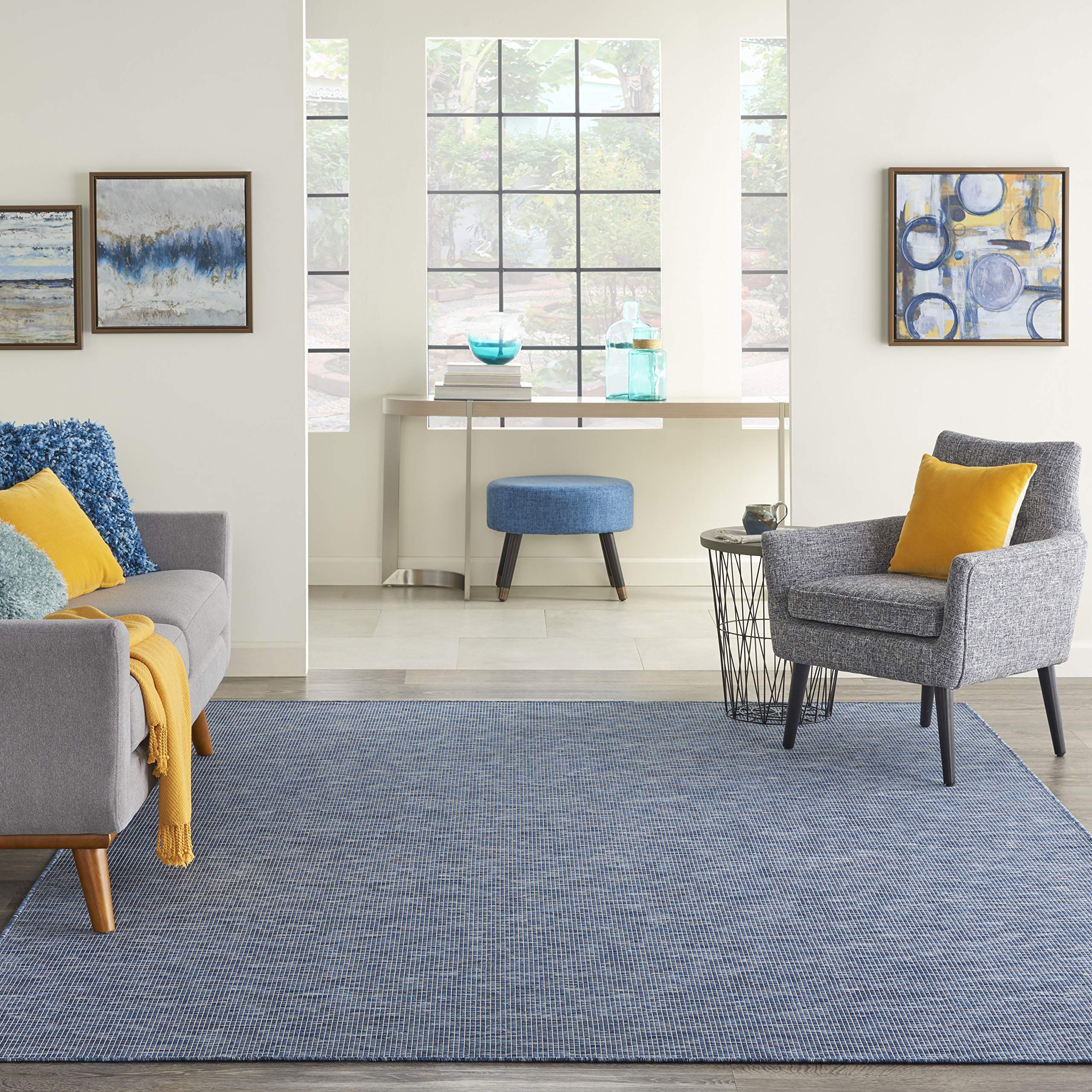 Nourison Positano Indoor/Outdoor Navy Blue 8 x Round Area Rug, Easy Cleaning, Non Shedding, Bed Room, Living Room, Dining Room,