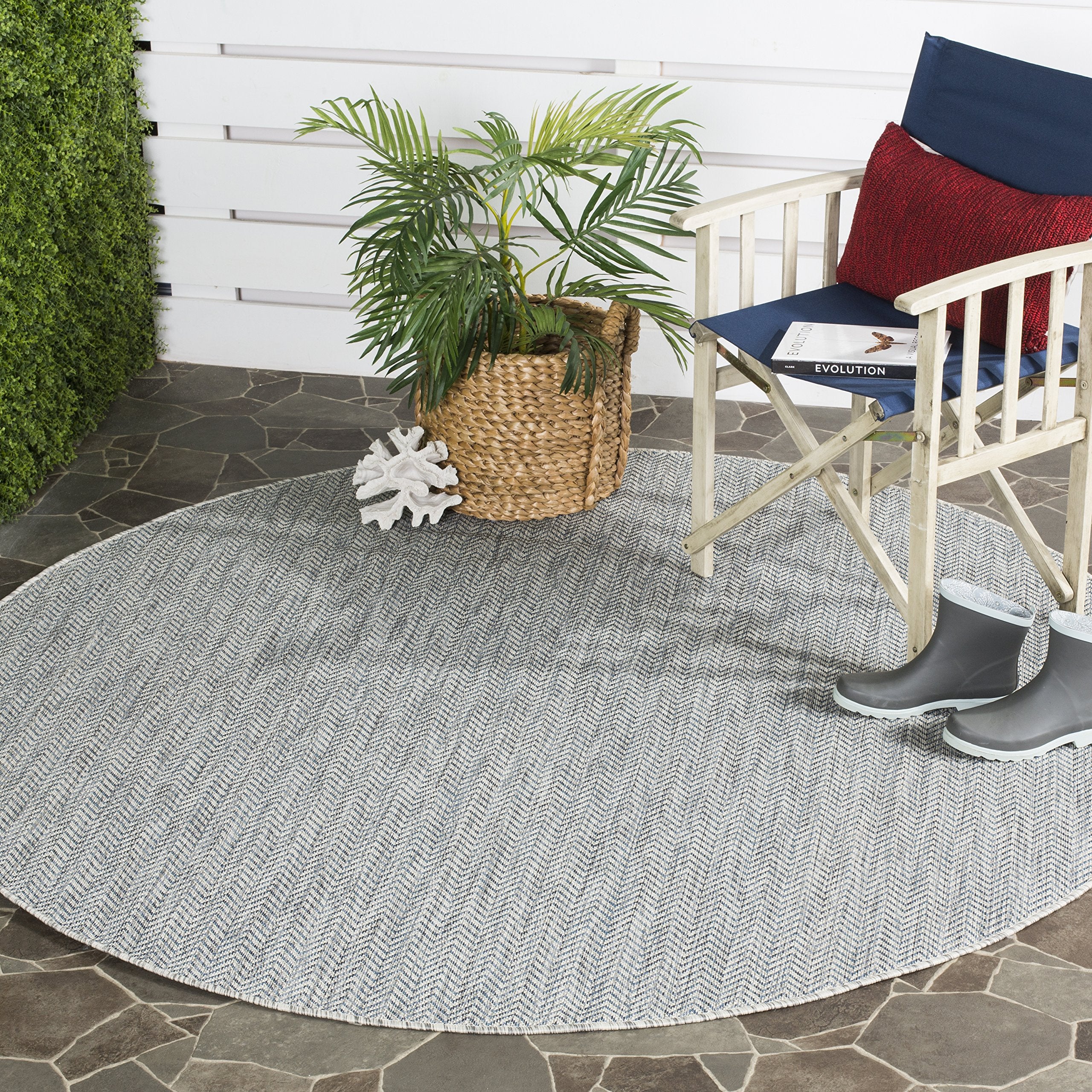 SAFAVIEH Courtyard Collection 9 Round Grey/Navy CY8022 Indoor/ Outdoor Waterproof Easy Cleaning Patio Backyard Mudroom Area Rug