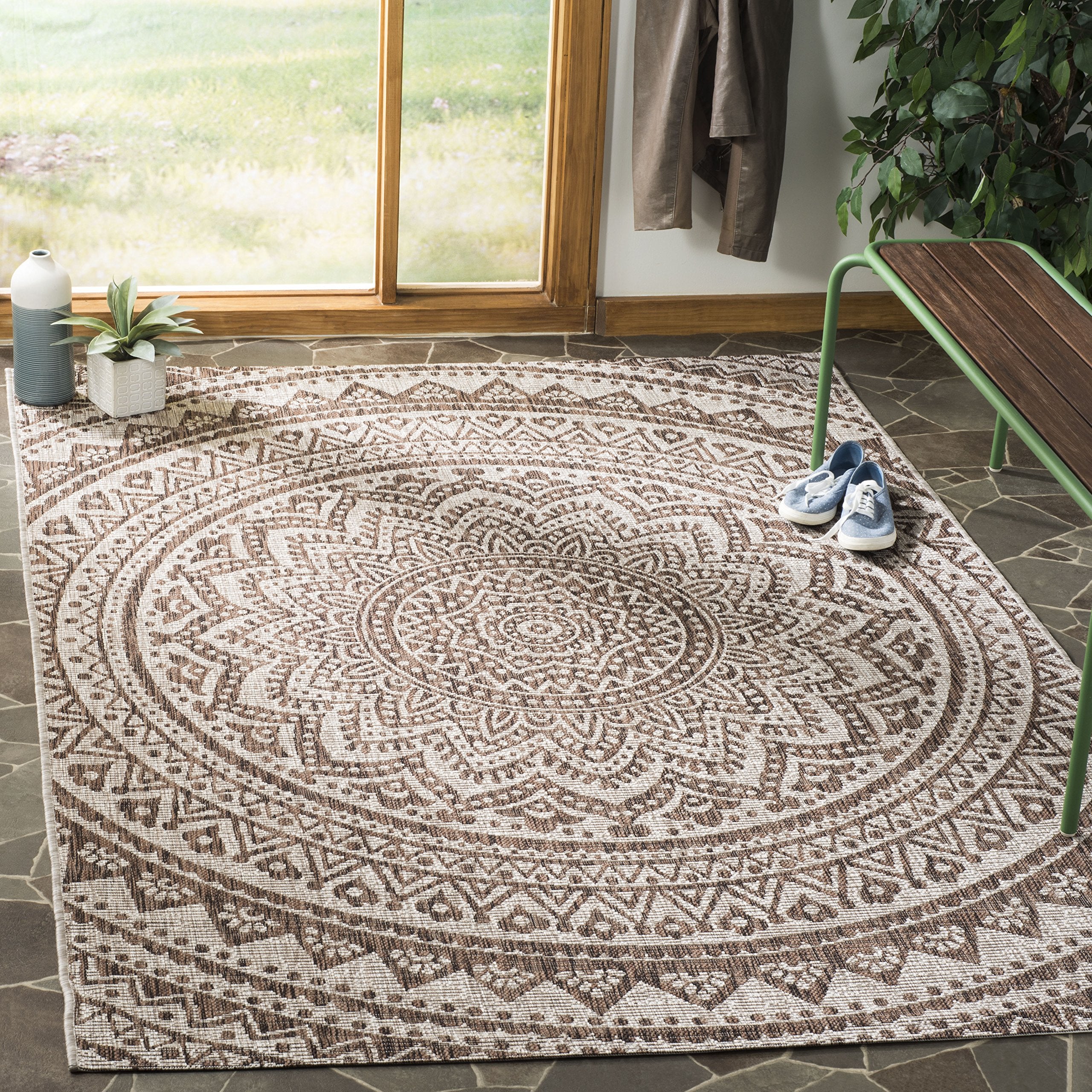 SAFAVIEH Courtyard Collection 48 x 68.4 Beige/Brown CY8734 Indoor/ Outdoor Patio Backyard Mudroom Accent Rug