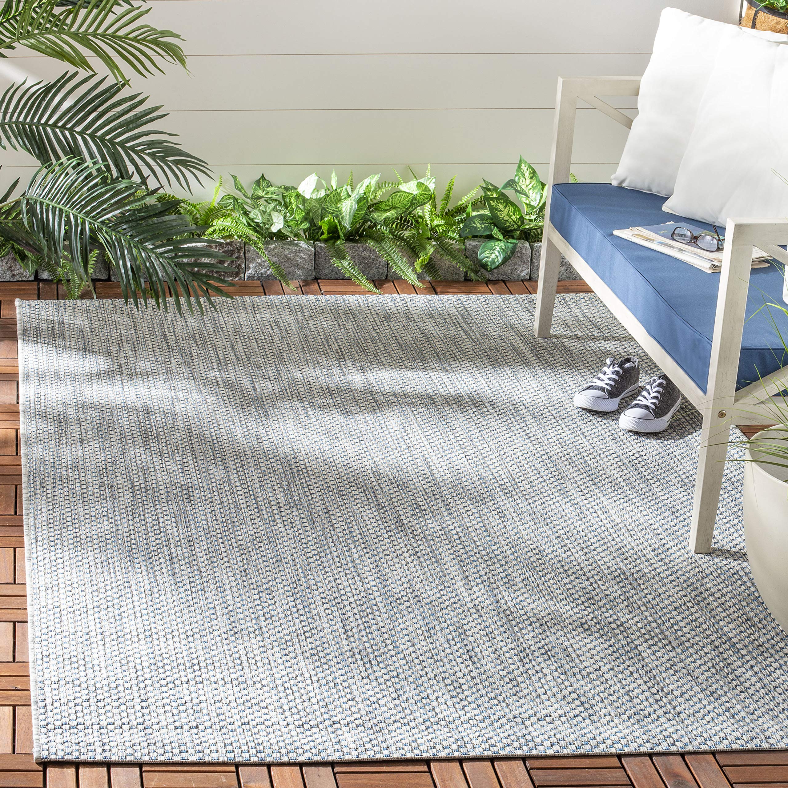 SAFAVIEH Courtyard Collection Area Rug - 4 Square, Grey & Navy, Non-Shedding & Easy Care, Indoor/Outdoor & Washable-Ideal for P