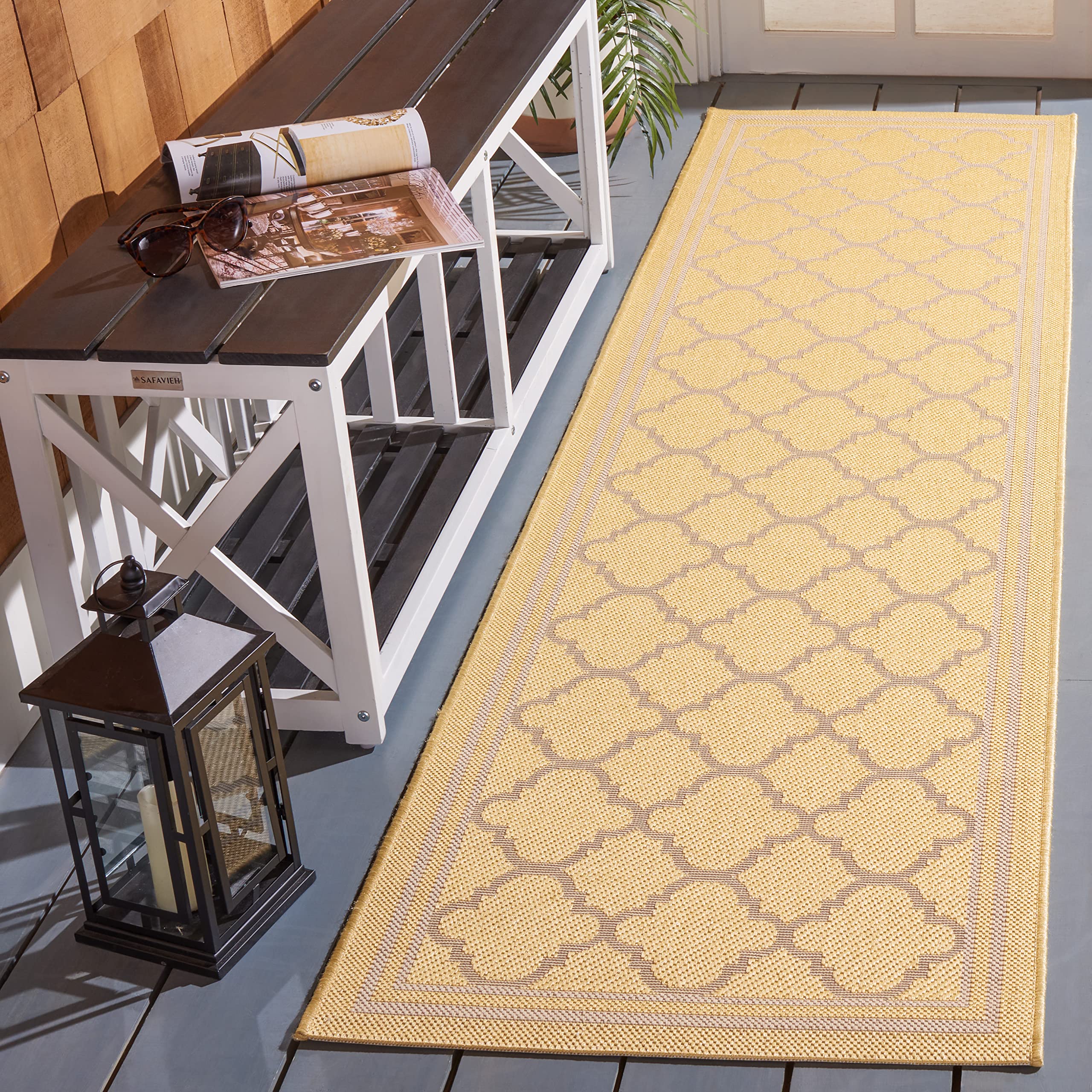 SAFAVIEH Courtyard Collection 23 x 8 Gold/Beige CY6918 Trellis Indoor/ Outside Waterproof Easy cleansingPatio Backyard Mudroom