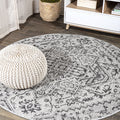 JONATHAN Y SMB105D-8R Estrella Bohemian Medallion Textured Weave Black/Gray 8 Round Indoor/Outdoor Area Rug, Pet Friendly, Non-
