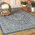 JONATHAN Y SMB101B-6 Sinjuri Medallion Textured Weave Navy/Gray 6 ft. x 9 ft. Indoor/Outdoor Area Rug, Pet Friendly, Non-Sheddin