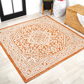 JONATHAN Y Medallion Weave Indoor Outdoor Square Area Rug 5X5 Orange/Cream, Sinjuri Textured for Backyard, Patio, Porch, Easy-Cl