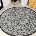 JONATHAN Y SMB107E-8R Madrid Vintage Filigree Textured Weave Light Gray/Black 8 Round Indoor/Outdoor Area Rug, Pet Friendly, No