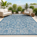 JONATHAN Y Weave Floral Indoor Outdoor Area Rug 8X10 Navy/Gray, Tela Bohemian Textured for Backyard, Patio, Porch, Easy-Cleaning
