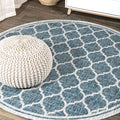 JONATHAN Y SMB109E-6R Trebol Moroccan Trellis Textured Weave Teal/Gray 6 Round Indoor/Outdoor Area Rug, Pet Friendly, Non-Shedd