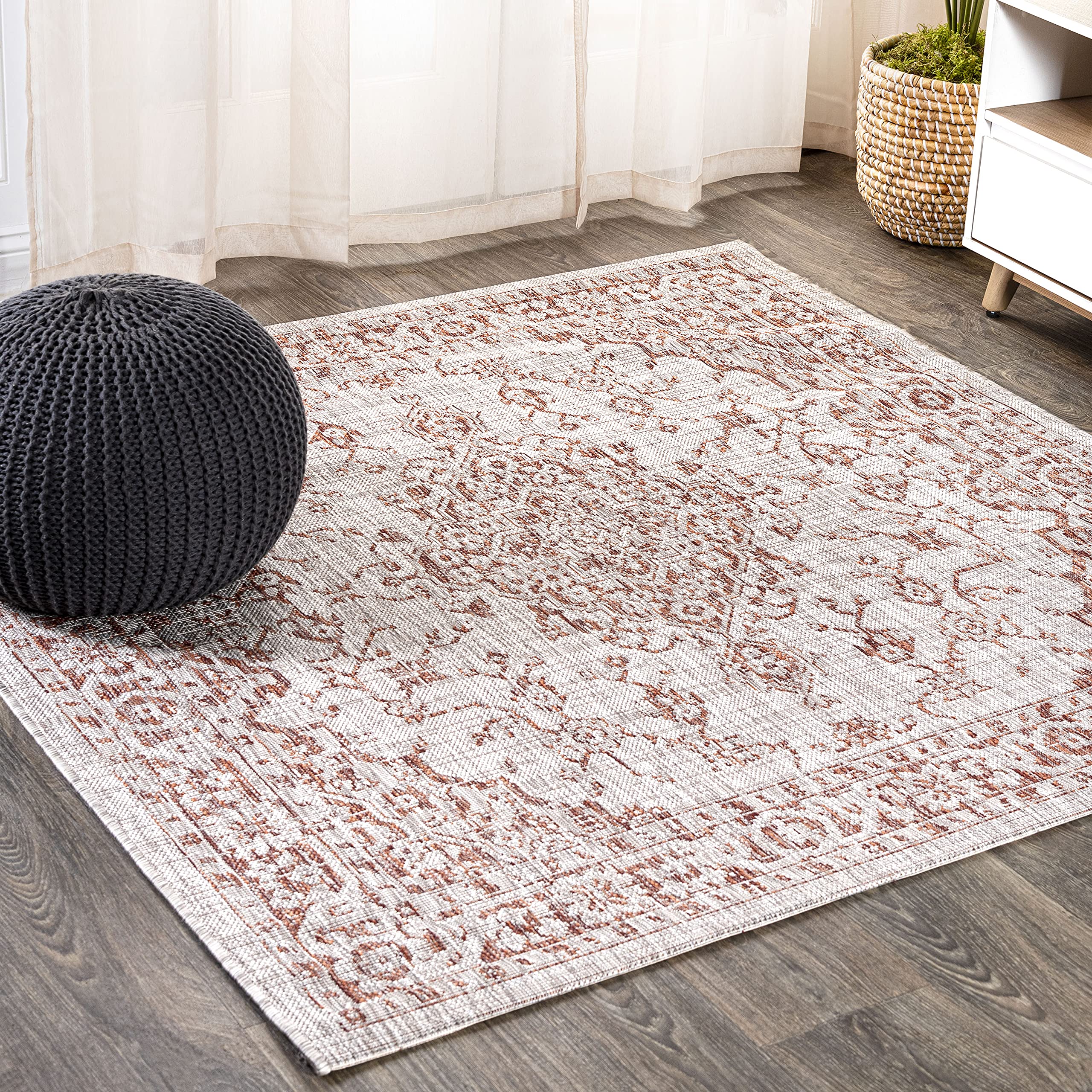 JONATHAN Y SMB102A-5SQ Rozetta Boho Medallion Textured Weave Indoor Outdoor Area Rug Coastal Bohemian Rustic Glam Easy Cleaning 