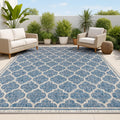 JONATHAN Y Moroccan Trellis Indoor Outdoor Area Rug 5X8 Navy/Gray, Trebol Textured Weave for Backyard, Patio, Porch, Easy-Cleani