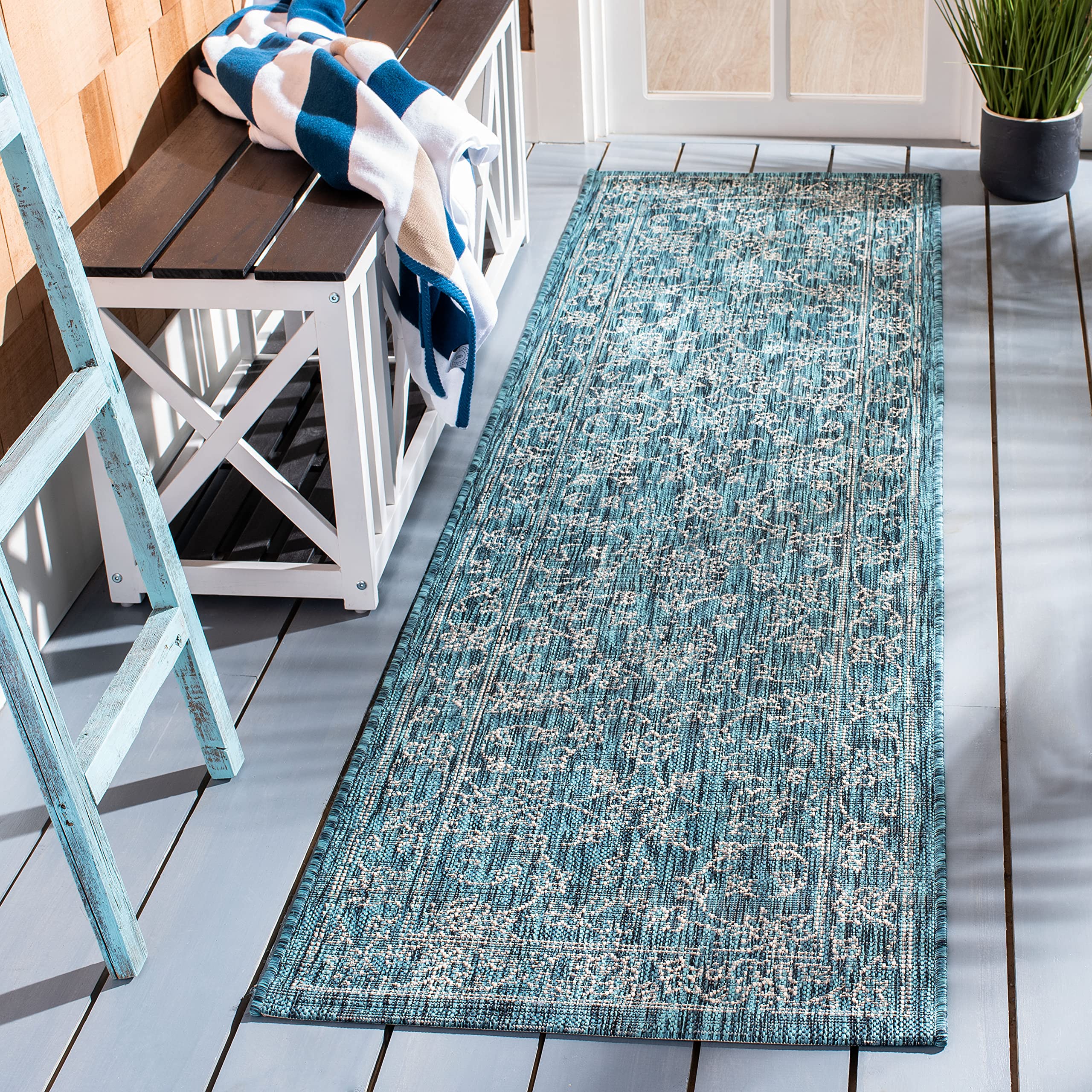 SAFAVIEH Courtyard Collection 23 x 8 Turquoise CY8680 Indoor/ Outdoor Waterproof Easy Cleaning Patio Backyard Runner Rug