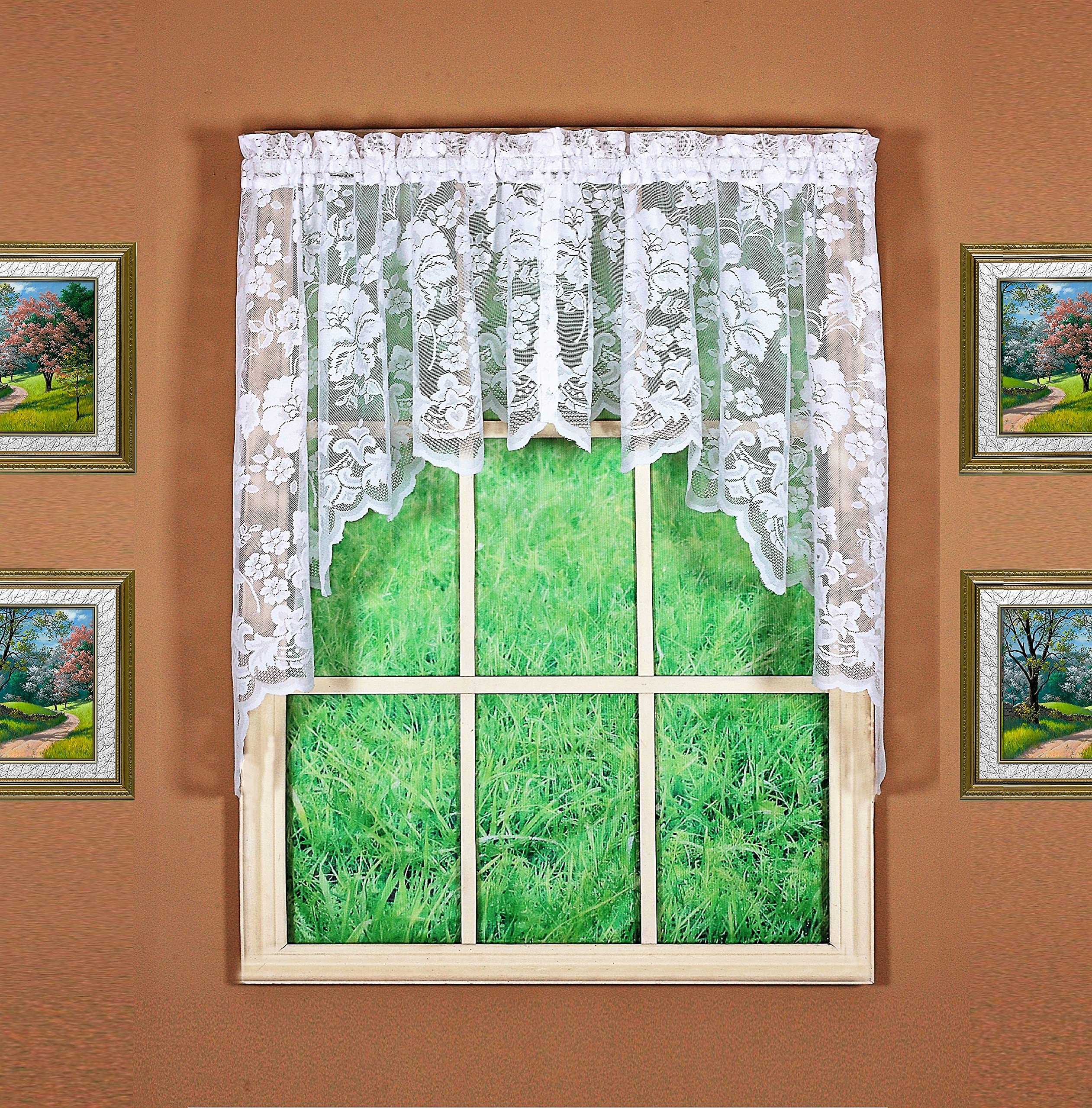 Todays Curtain Floral Vine Lace Swag 38, White, 60W x 38L