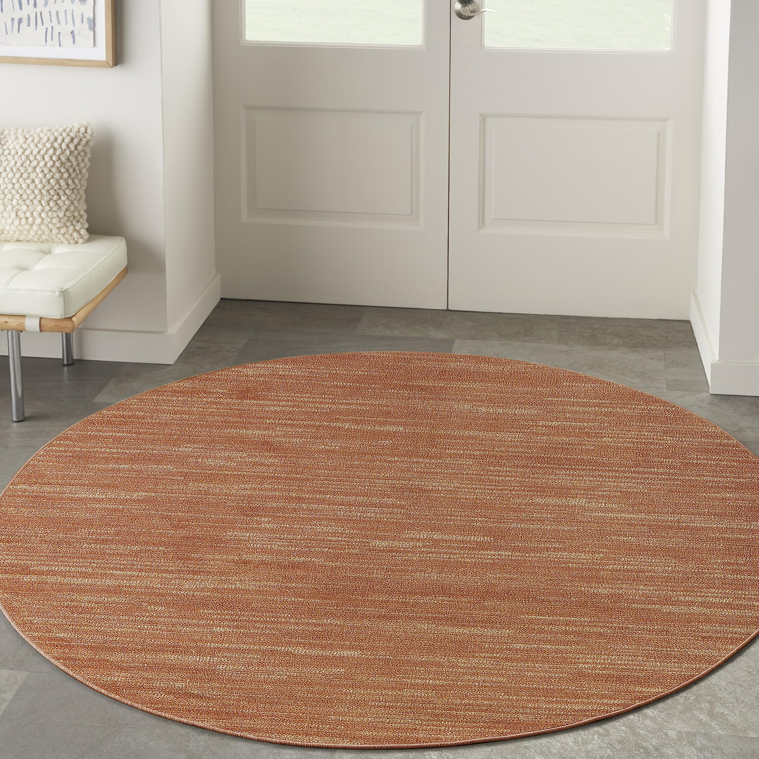 Nourison Essentials Indoor/Outdoor Rust 8 x Round Area Rug, Easy Cleaning, Non Shedding, Bed Room, Living Room, Dining Room, Ba