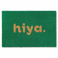 TOWN & COUNTRY TERRA Hiya Painted Welcome Door Mat, Natural Coir, Heavyweight, Non-Slip Entryway Mat, Green, 18x30