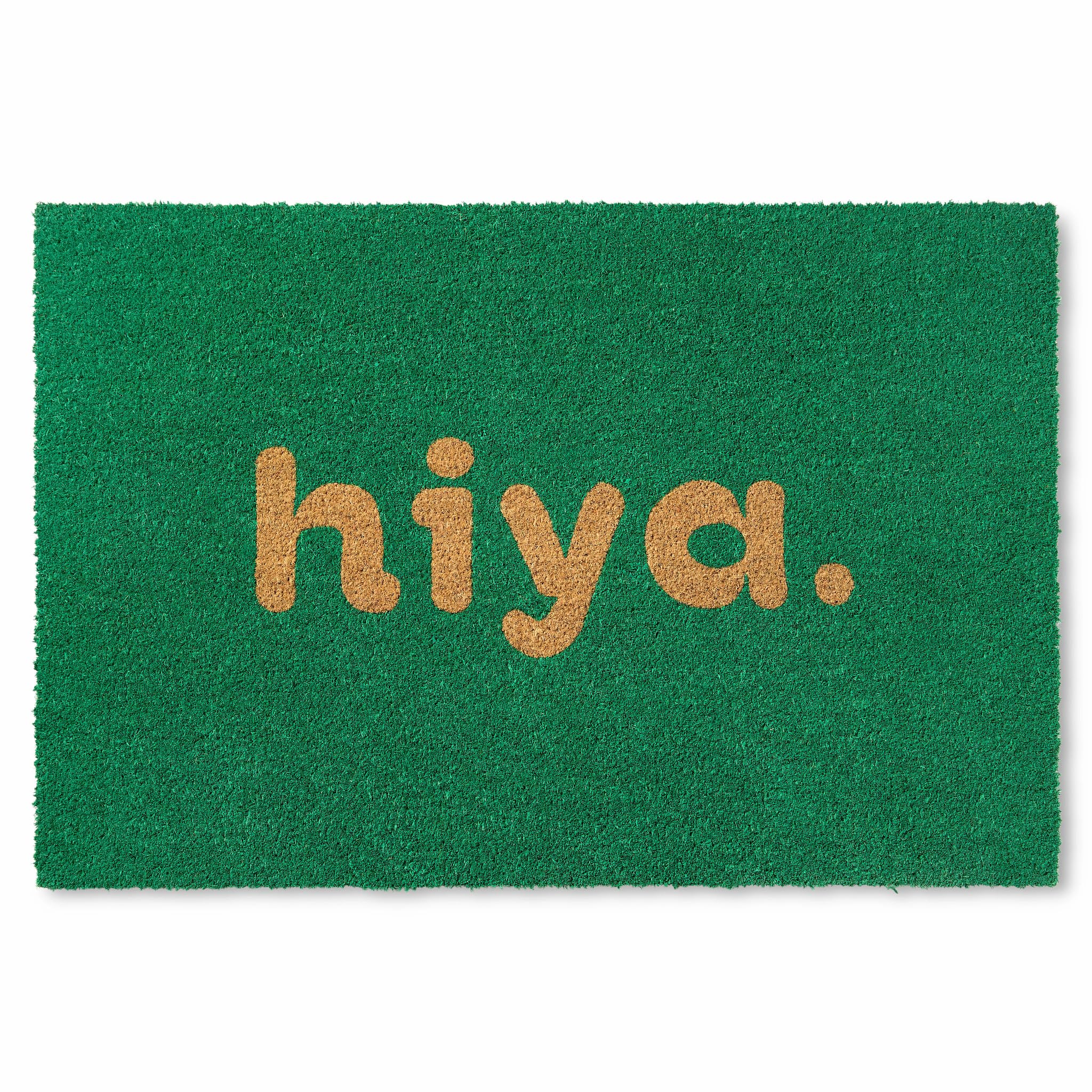 TOWN & COUNTRY TERRA Hiya Painted Welcome Door Mat, Natural Coir, Heavyweight, Non-Slip Entryway Mat, Green, 18x30