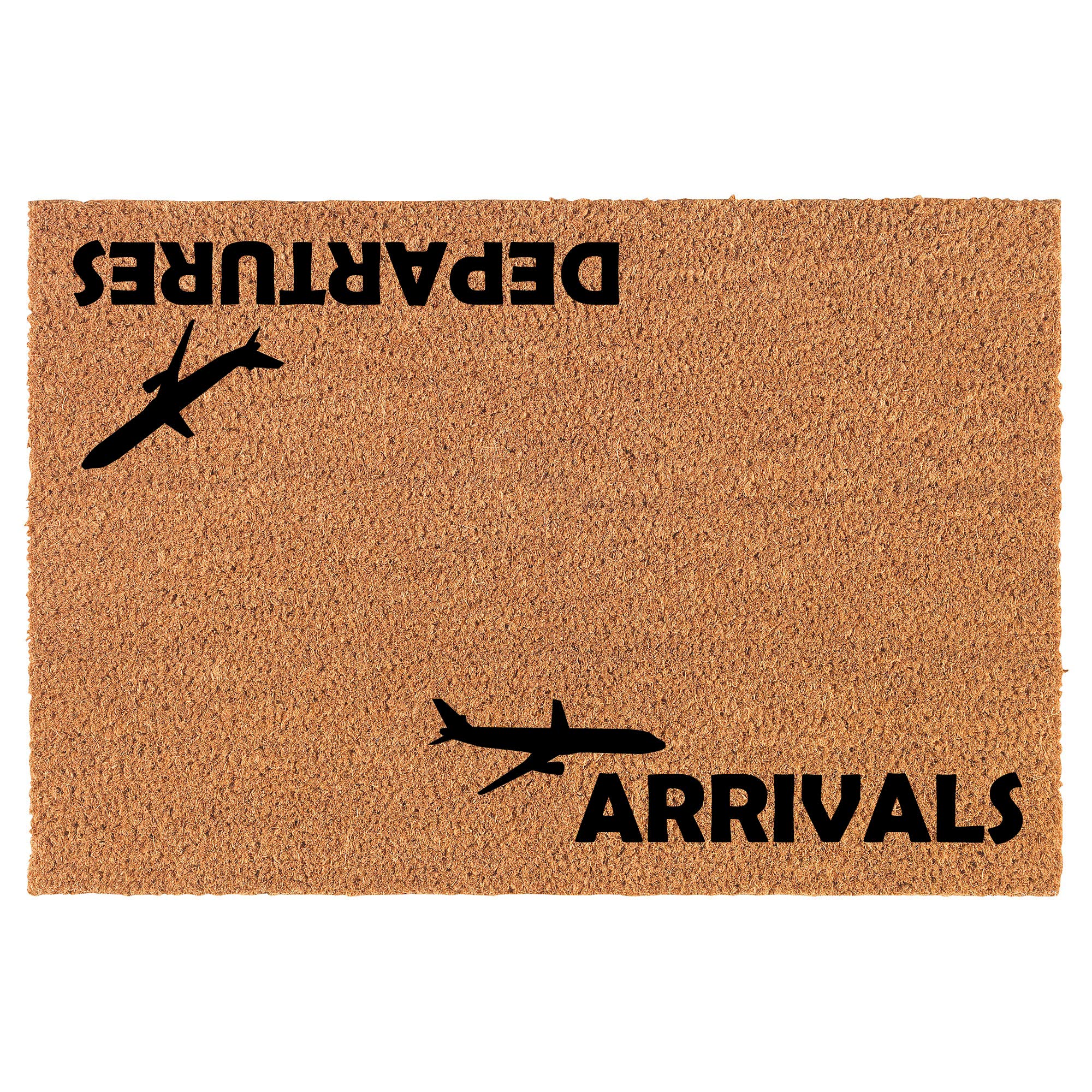 MIP Brand Doormat Natural Coco Coir Door Mat Arrivals Departures Funny Pilot Flight Attendant (30 inch x 18 inch)