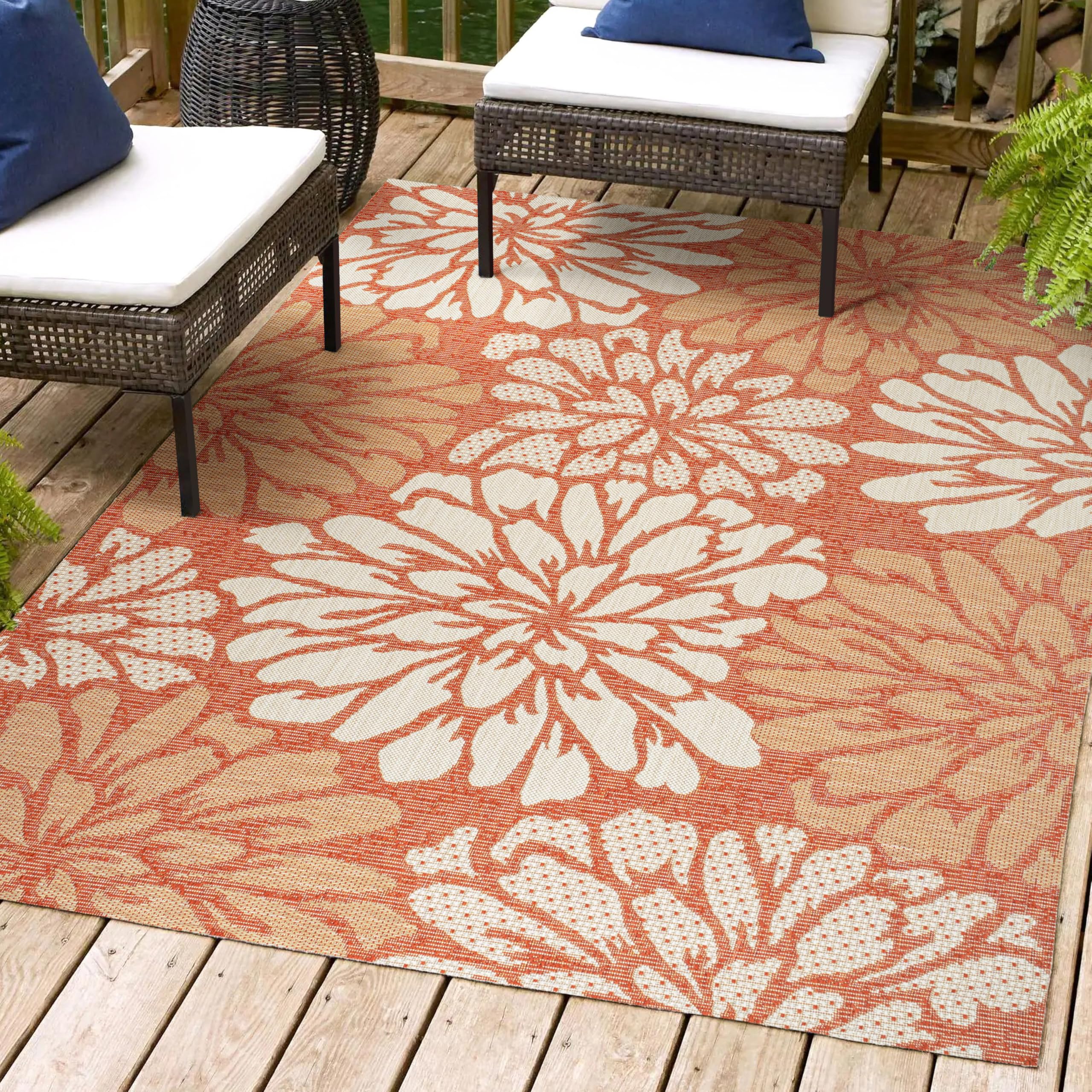 JONATHAN Y SMB110E-4 Zinnia Modern Floral Textured Weave Indoor Outdoor Area-Rug, Bohemian Coastal Mediterranean Easy-Cleaning,B