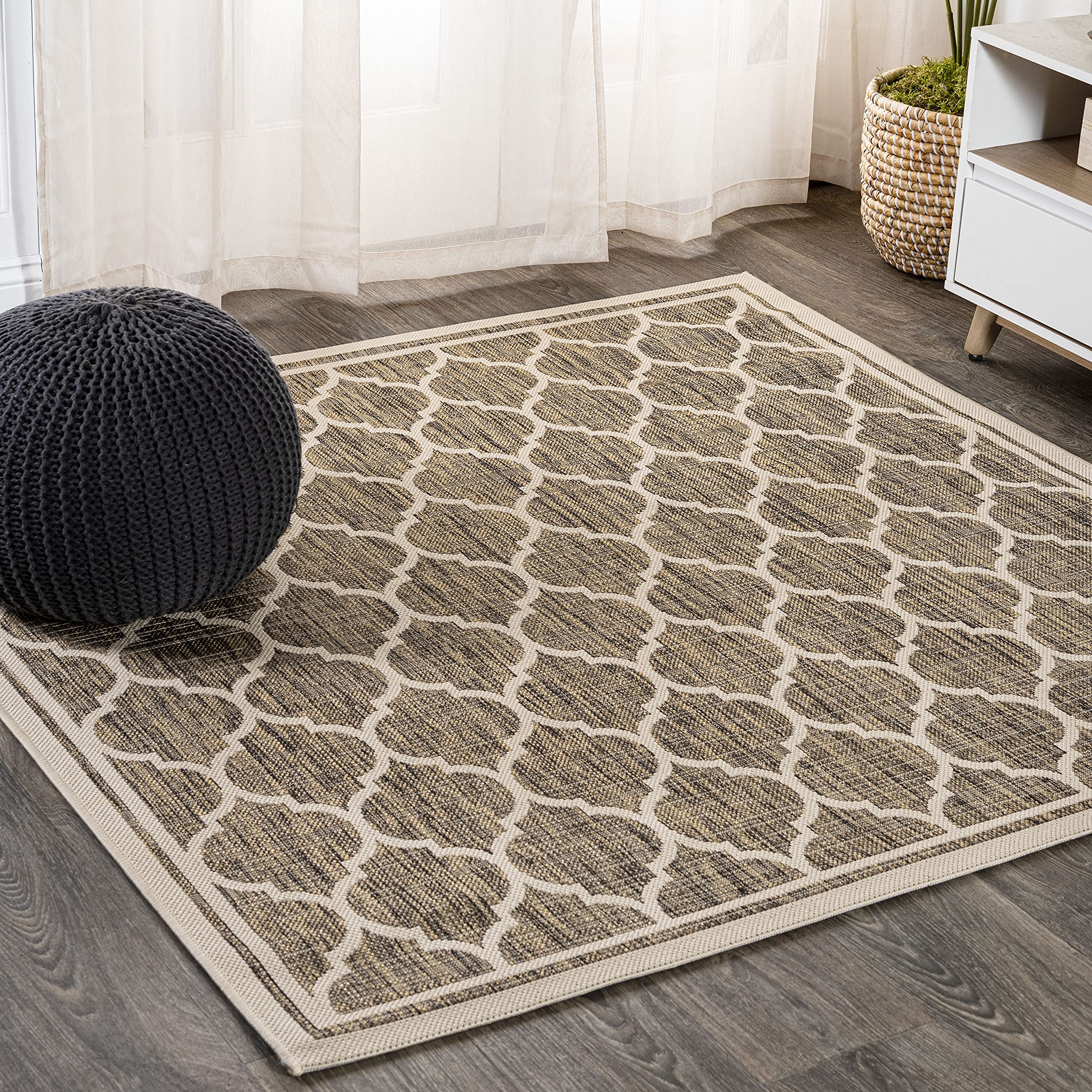 JONATHAN Y SMB109A-6SQ Trebol Moroccan Trellis Textured Weave Indoor/Outdoor Area Rug, Modern, Bohemian, Contemporary for Bedroo