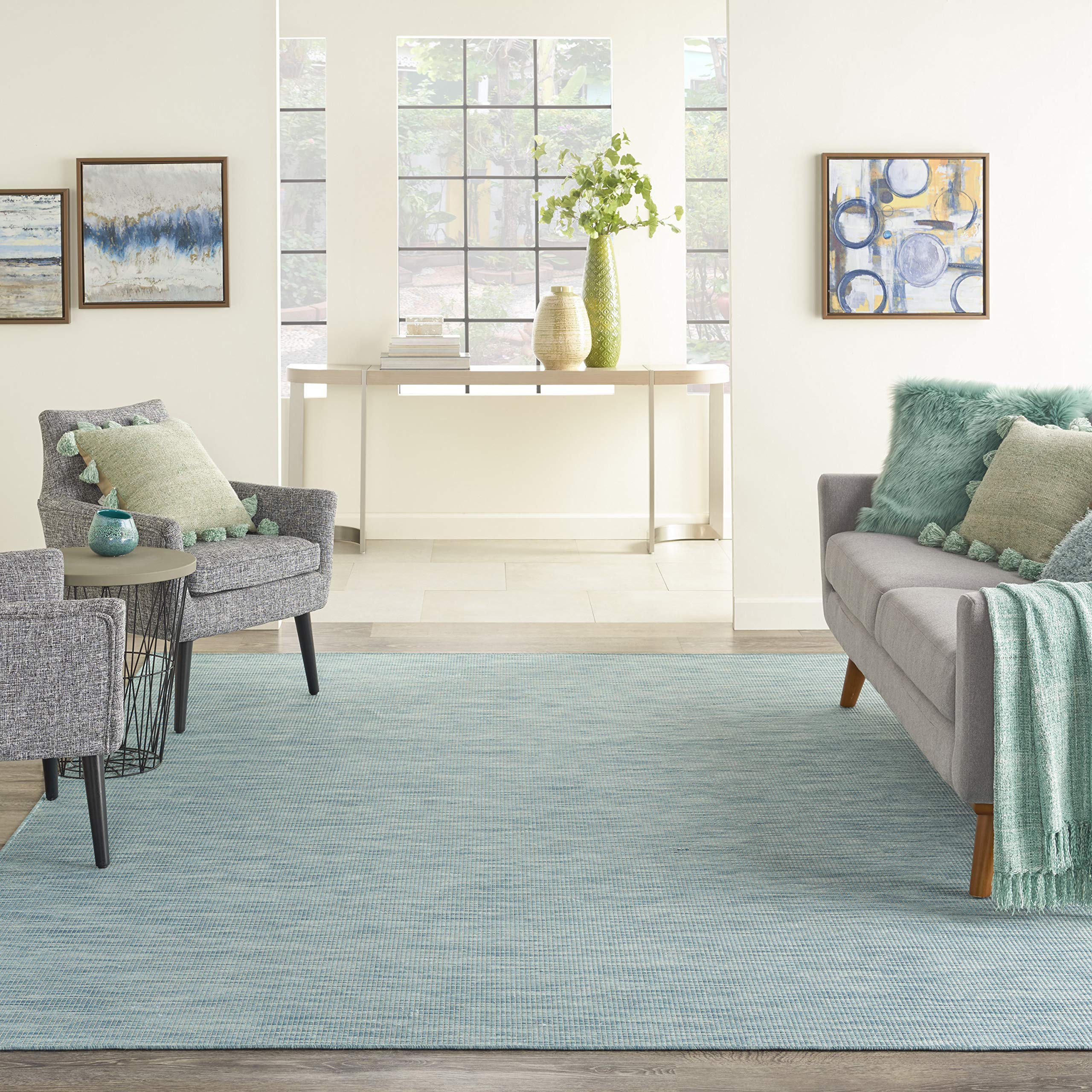Nourison Home Positano Indoor/Outdoor Aqua 22 x 12 Area Rug, Easy Cleaning, Non Shedding, Bed Room, Living Room, Dining Room, 