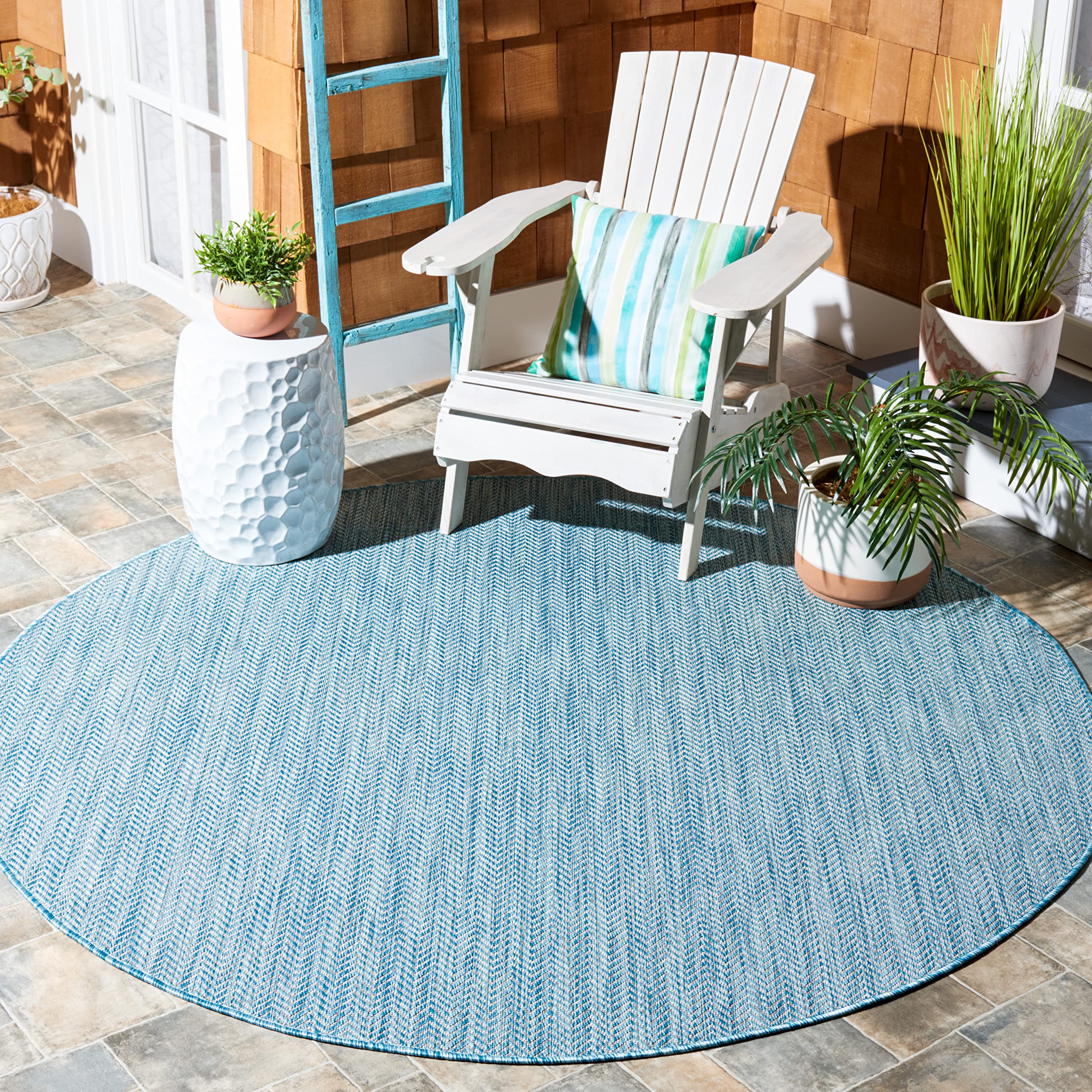 SAFAVIEH Courtyard Collection 10 Round Aqua/Grey CY8022 Indoor/Outdoor Non-Shedding Easy Cleaning Patio Backyard Porch Deck Mud