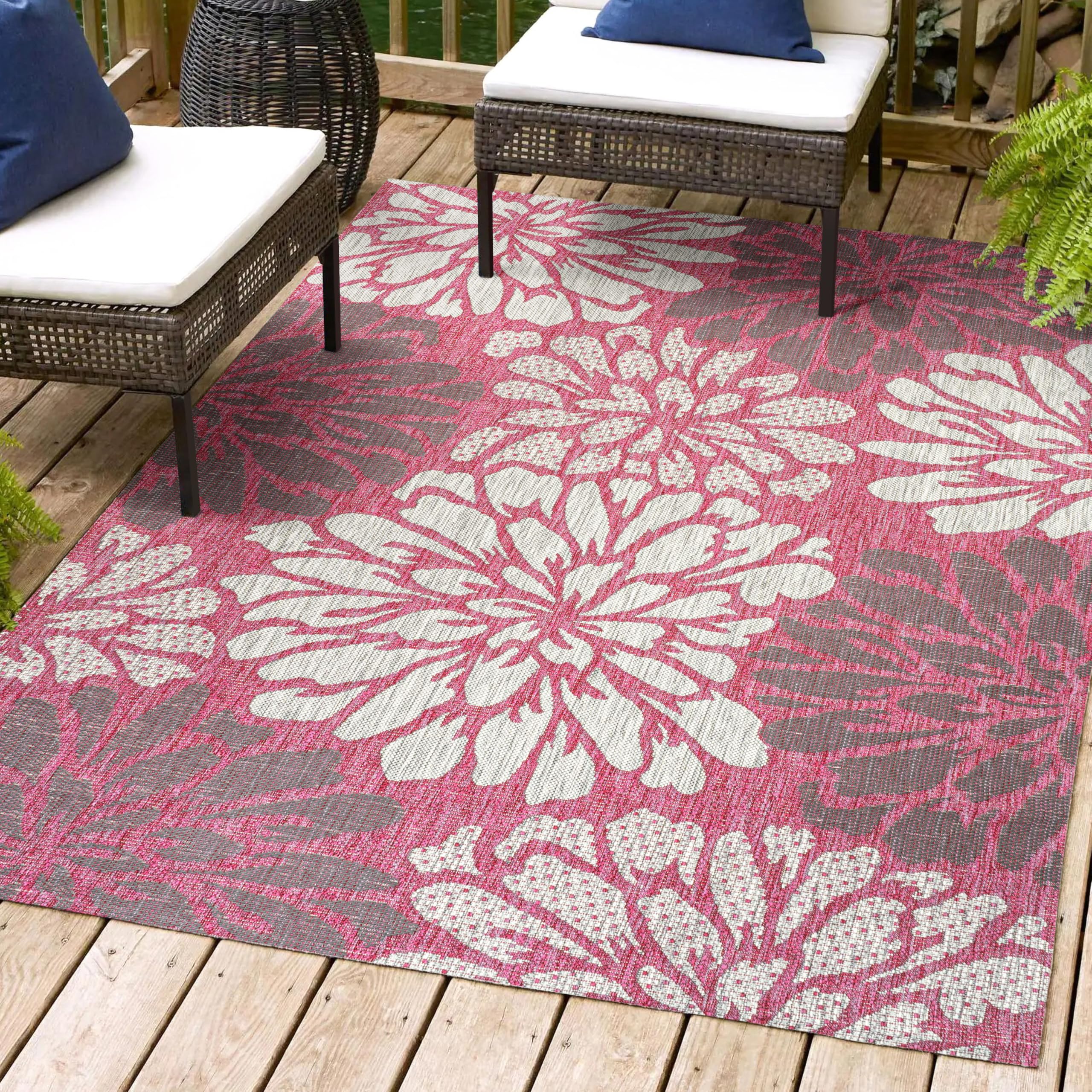 JONATHAN Y SMB110F-4 Zinnia Modern Floral Textured Weave Indoor Outdoor Area-Rug, Bohemian Coastal Mediterranean Easy-Cleaning,B