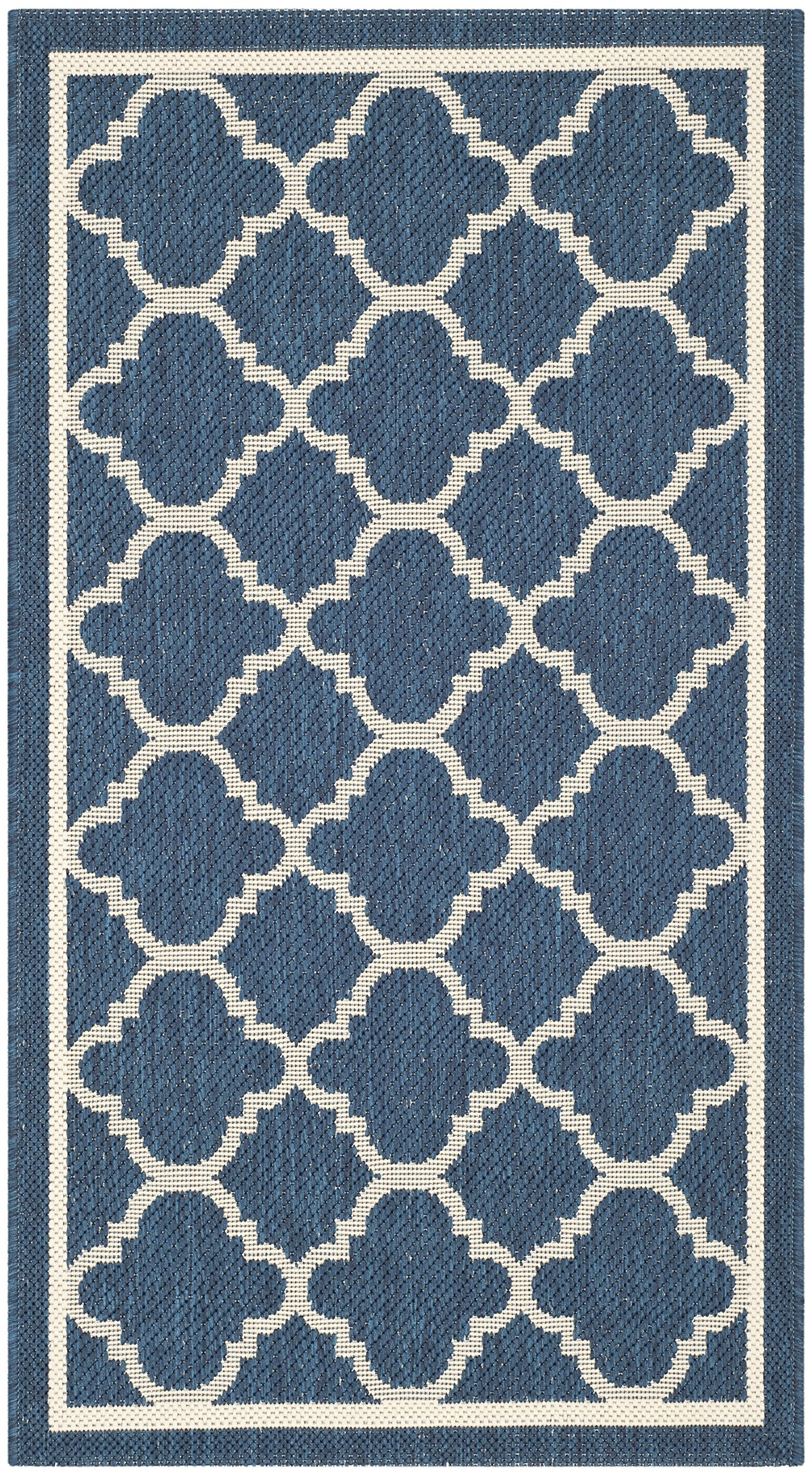SAFAVIEH Courtyard Collection Accent Rug - 23 x 5, Navy & Beige, Non-Shedding & Easy Care, Indoor/Outdoor & Washable-Ideal for