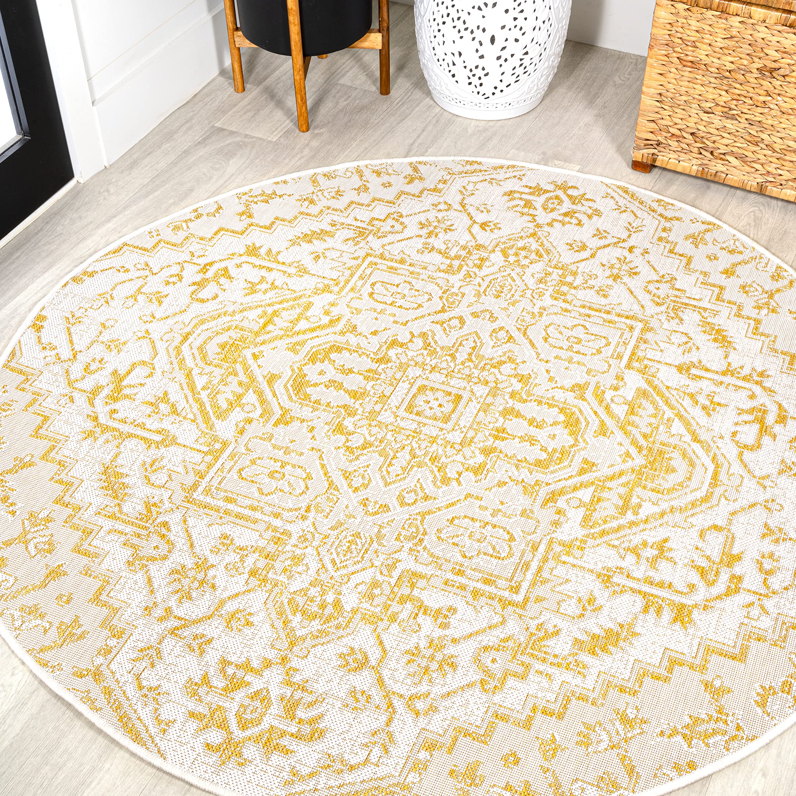 JONATHAN Y SMB105H-5R Estrella Bohemian Medallion Textured Weave Indoor Outdoor Area Rug, Coastal Vintage Rustic Easy Cleaning,B