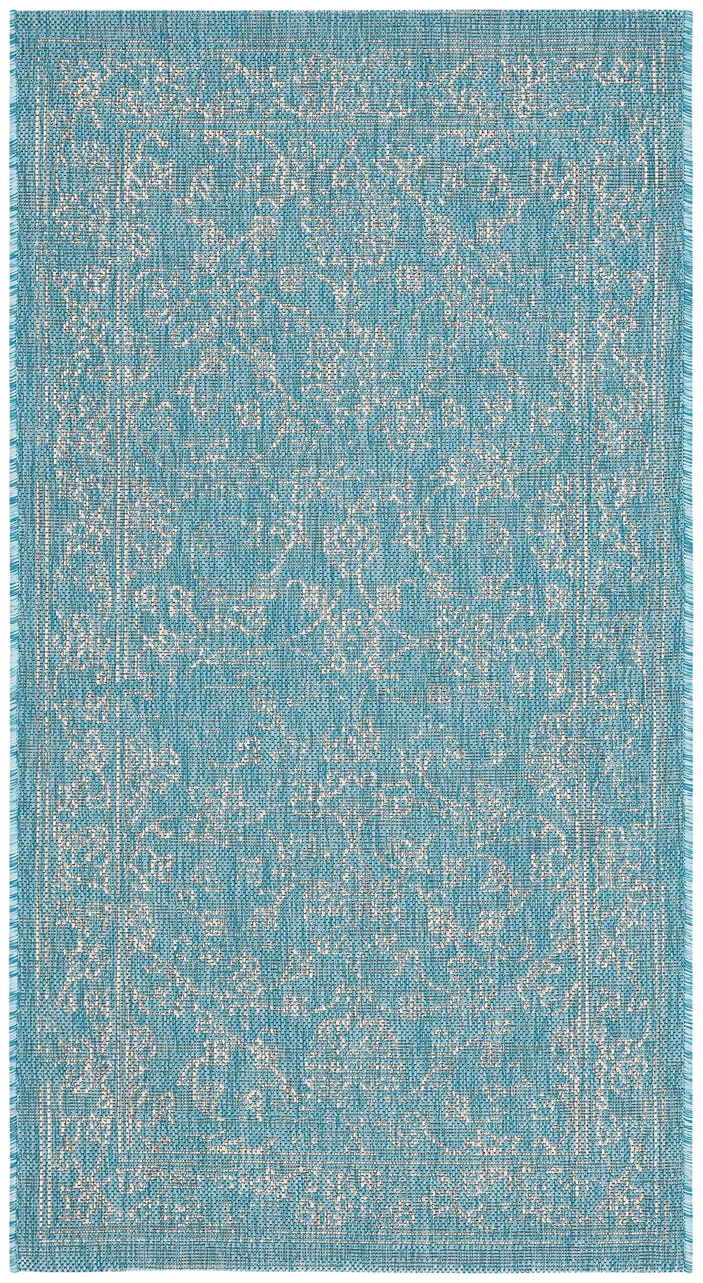 SAFAVIEH Courtyard Collection Accent Rug - 23 x 5, Aqua & Grey, Non-Shedding & Easy Care, Indoor/Outdoor & Washable-Ideal for 